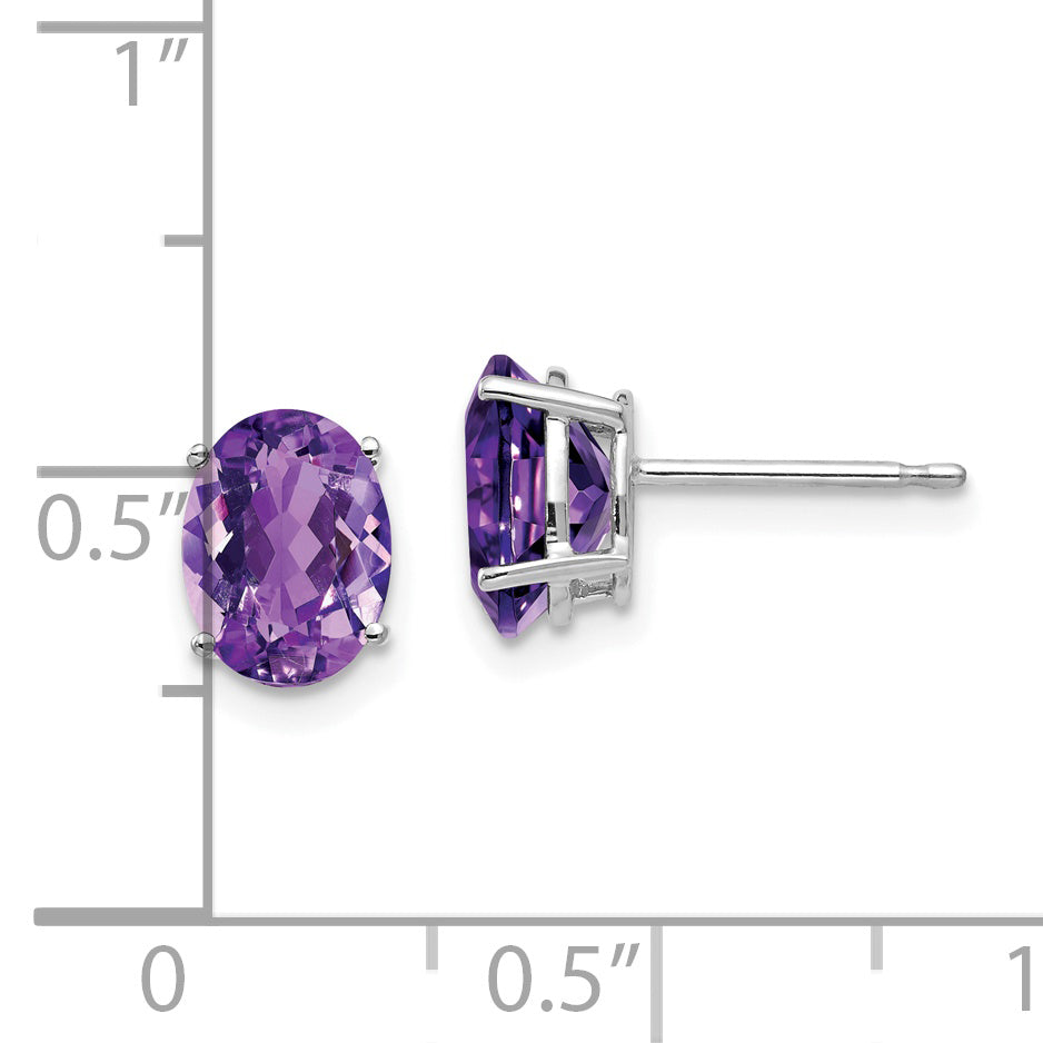 14k White Gold 8x6mm Oval Amethyst Earrings