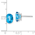14k White Gold 8x6mm Oval Blue Topaz Checker Earrings