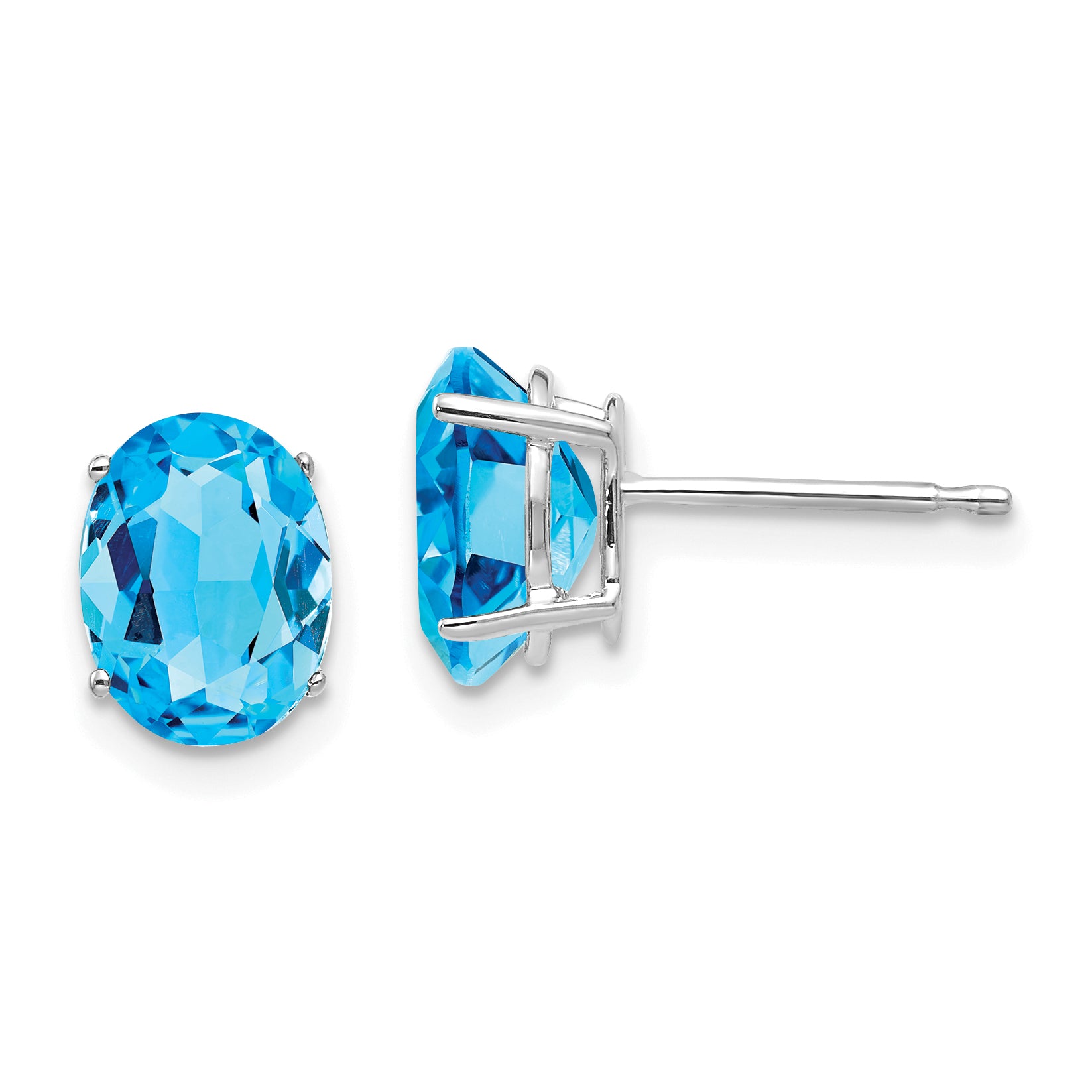 14k White Gold 8x6mm Oval Blue Topaz Earrings Main image