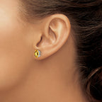 14k White Gold 8x6mm Oval Citrine Checker Earrings