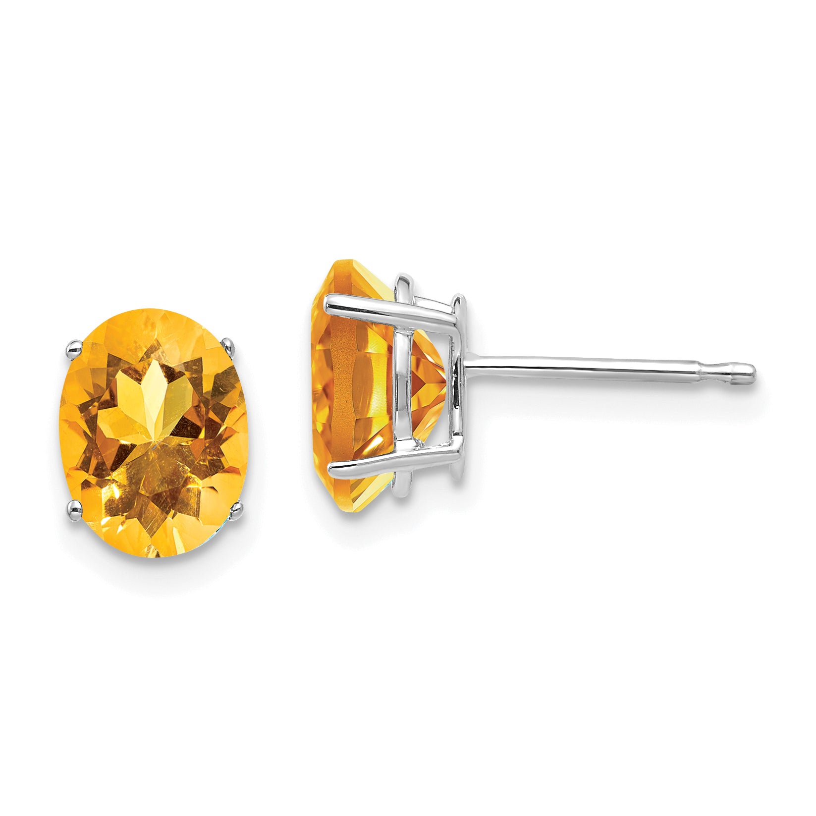 14k White Gold 8x6mm Oval Citrine Earrings Main image