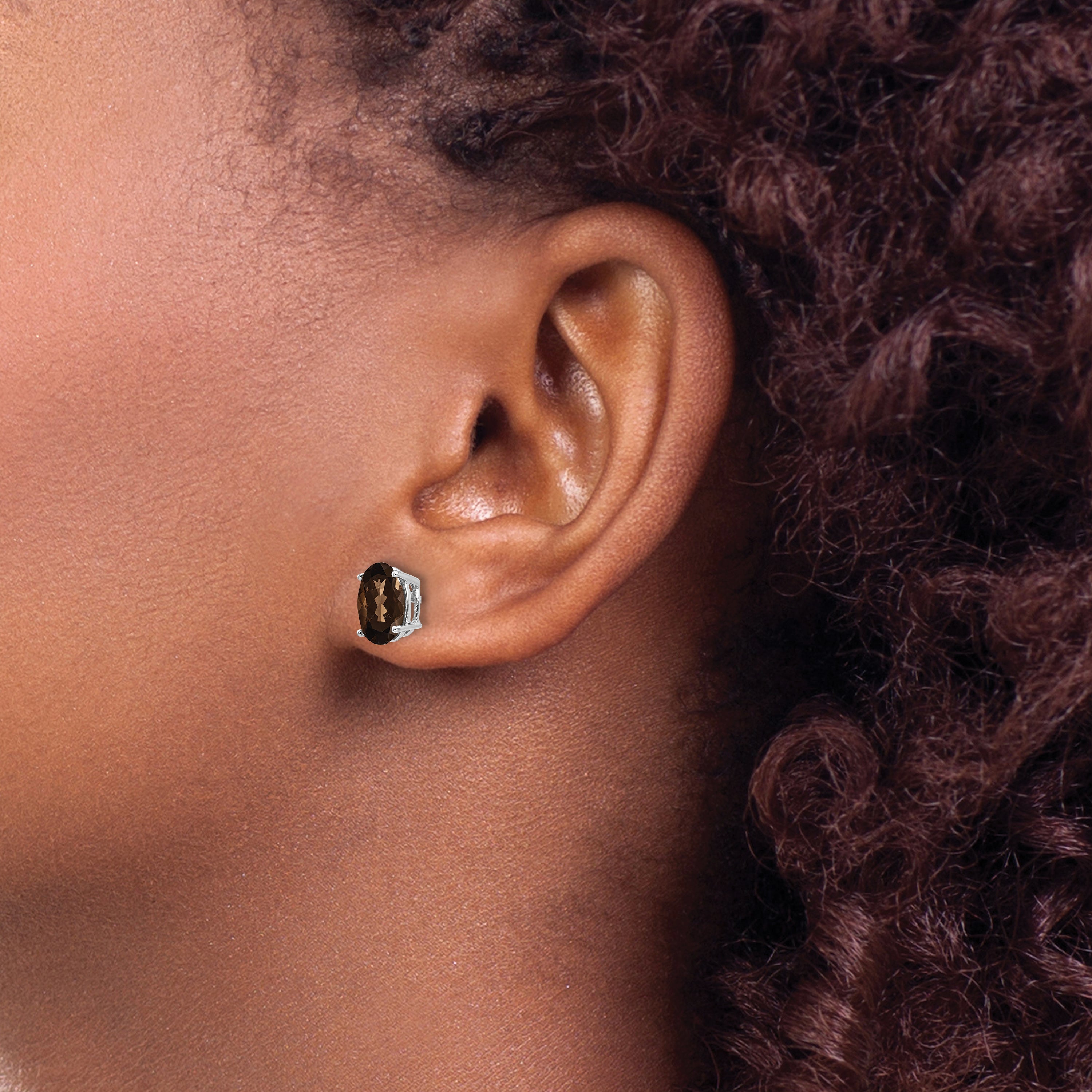14kw 8x6 Oval Checker-Cut Smoky Quartz Earrings