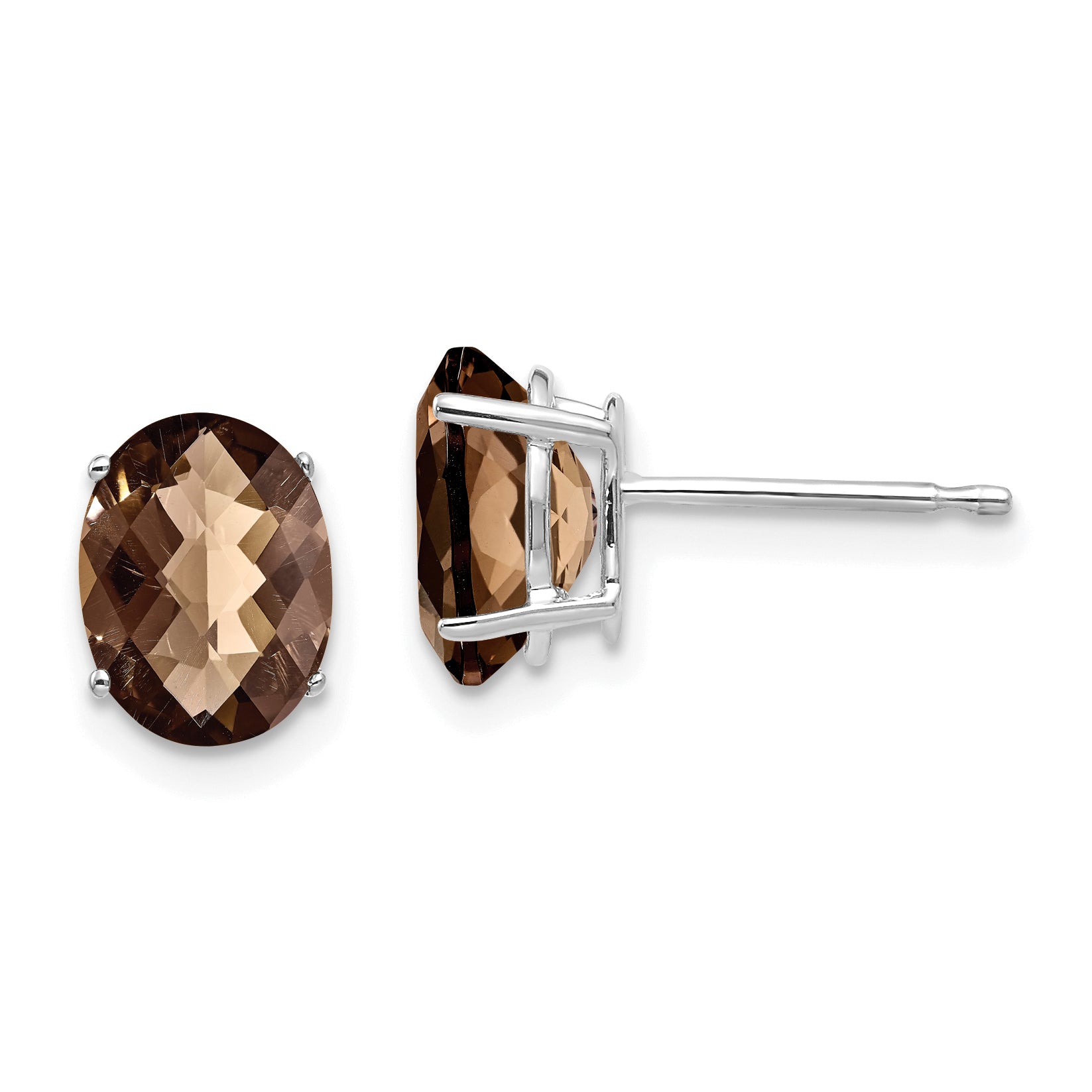 14kw 8x6 Oval Checker-Cut Smoky Quartz Earrings