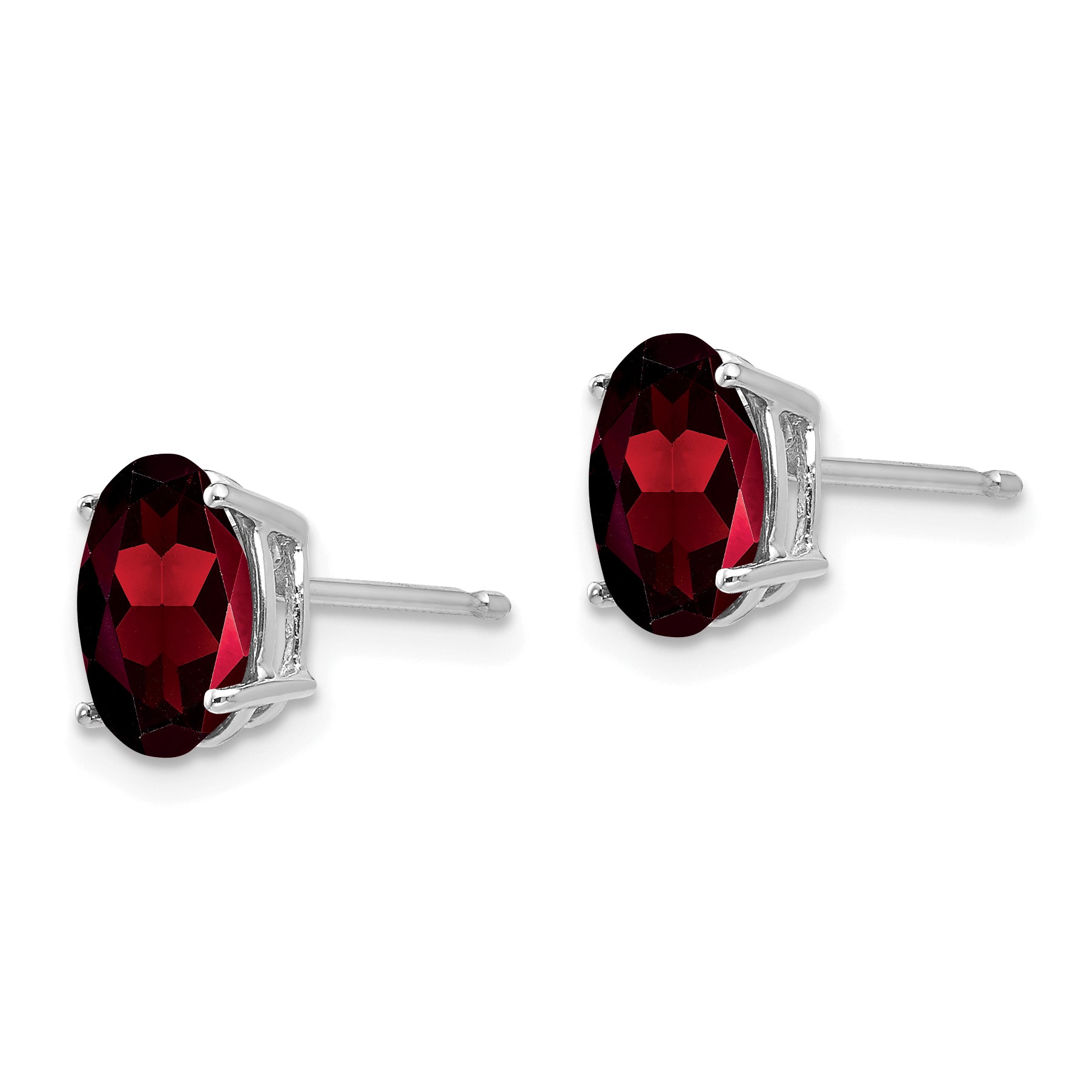 14k White Gold 8x6mm Oval Garnet Earrings Secondary image