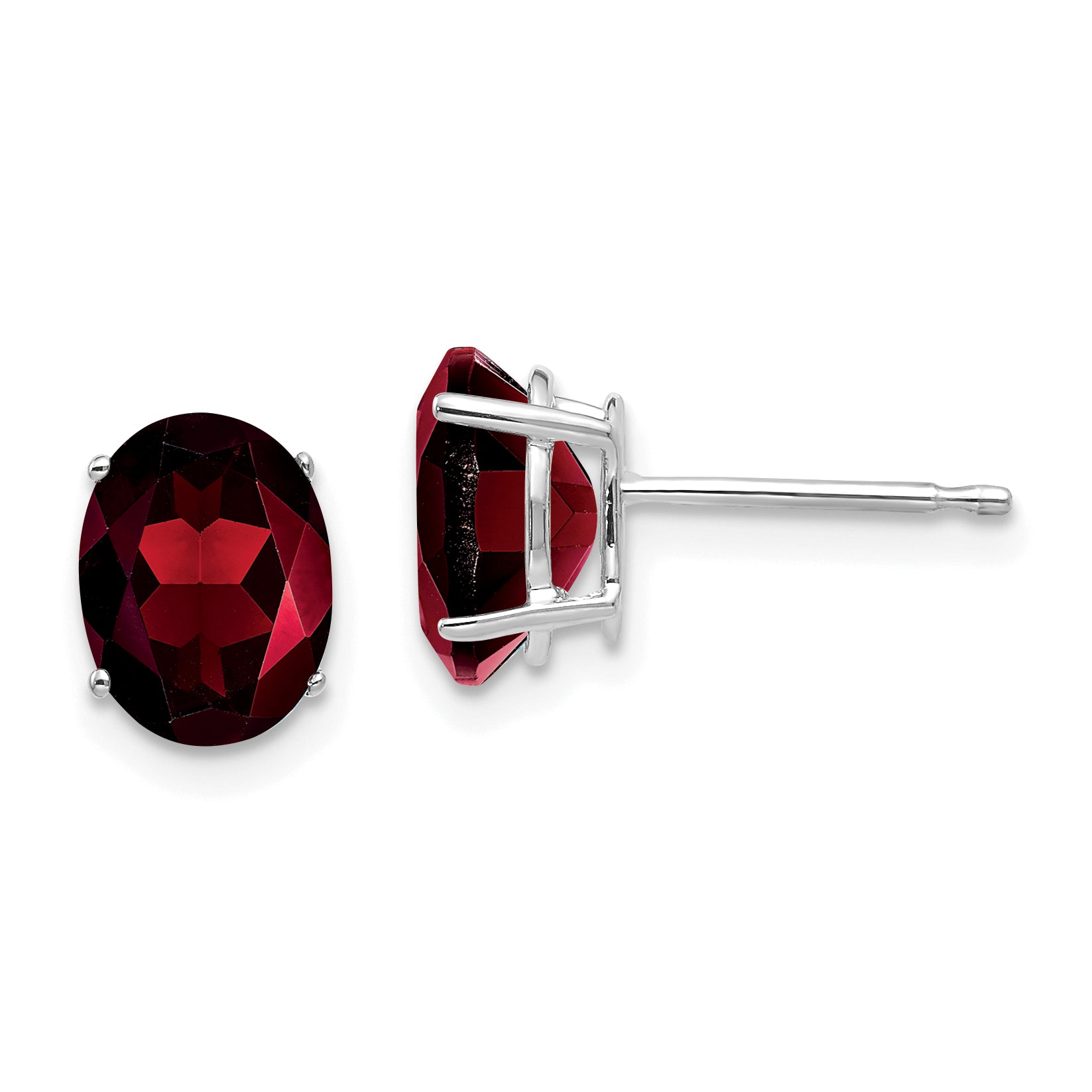 14k White Gold 8x6mm Oval Garnet Earrings Main image