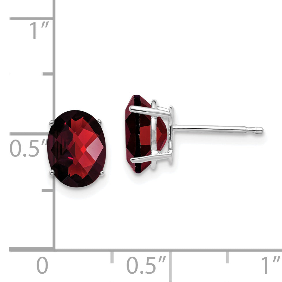 14k White Gold 8x6mm Oval Garnet Checker Earrings