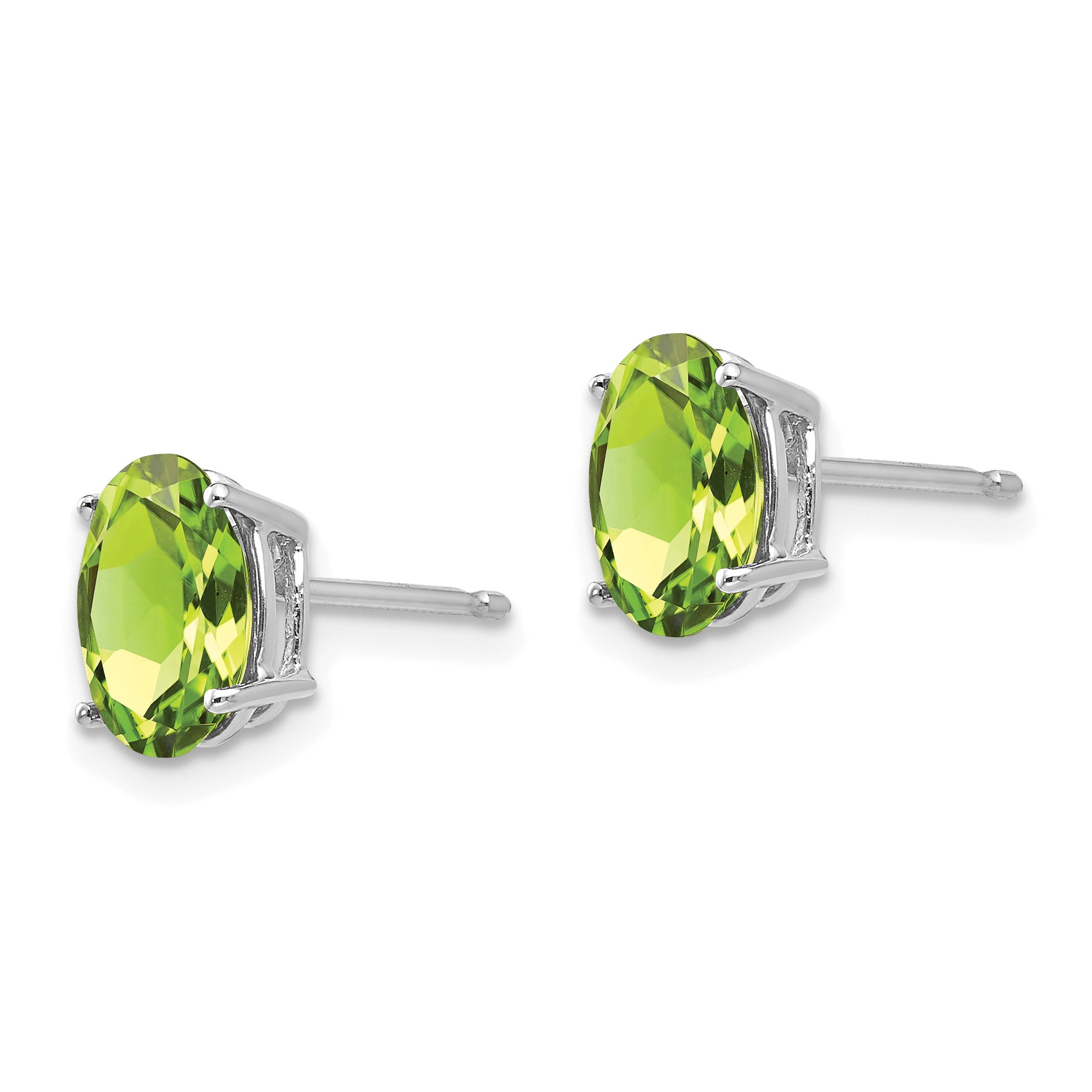 14k White Gold 8x6mm Oval Peridot Earrings Secondary image