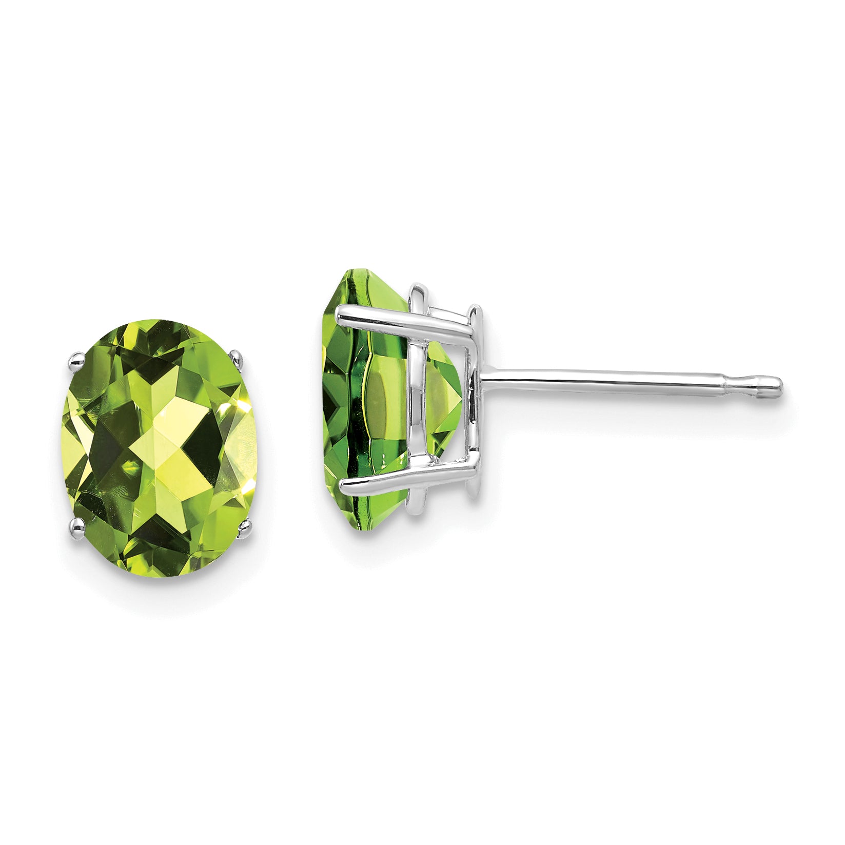 14k White Gold 8x6mm Oval Peridot Earrings Main image