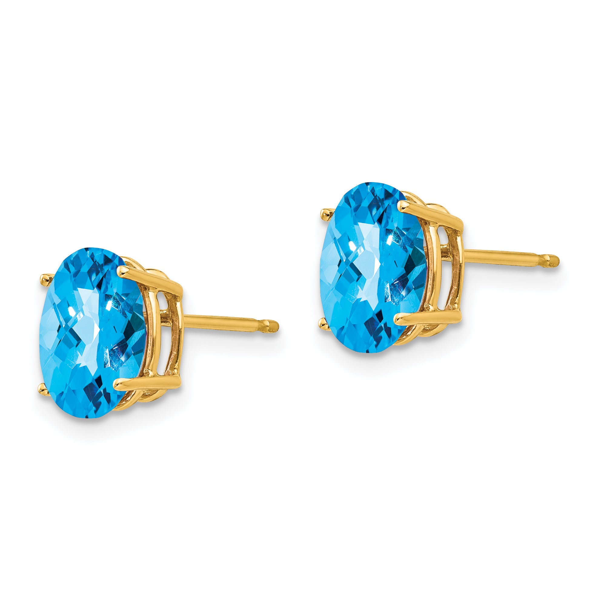 14k 9x7mm Oval Blue Topaz Checker Earrings Secondary image