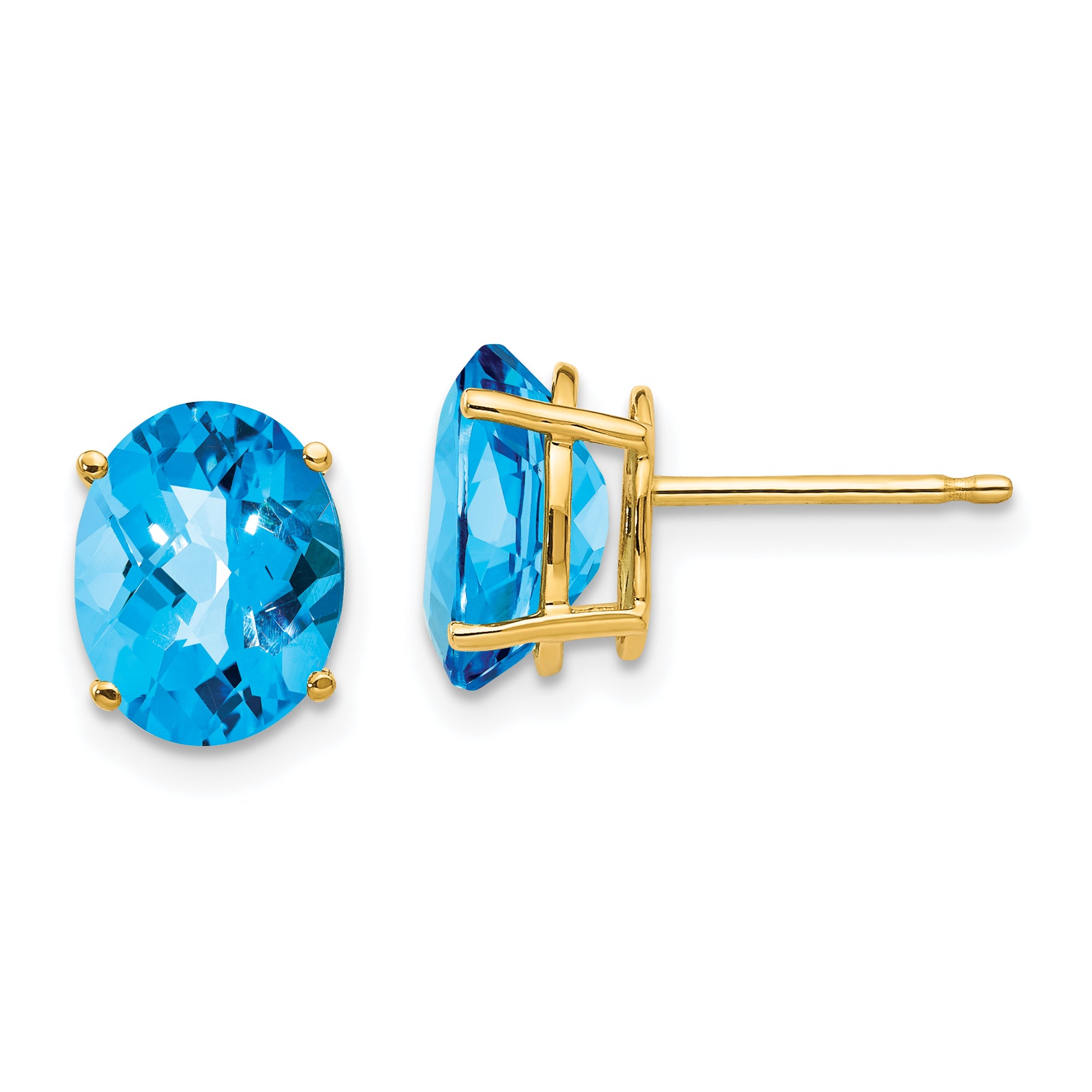 14k 9x7mm Oval Blue Topaz Checker Earrings Main image
