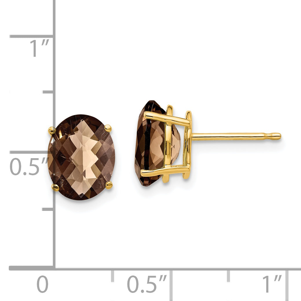 14k 9x7 Oval Checker-Cut Smoky Quartz Earrings Secondary image