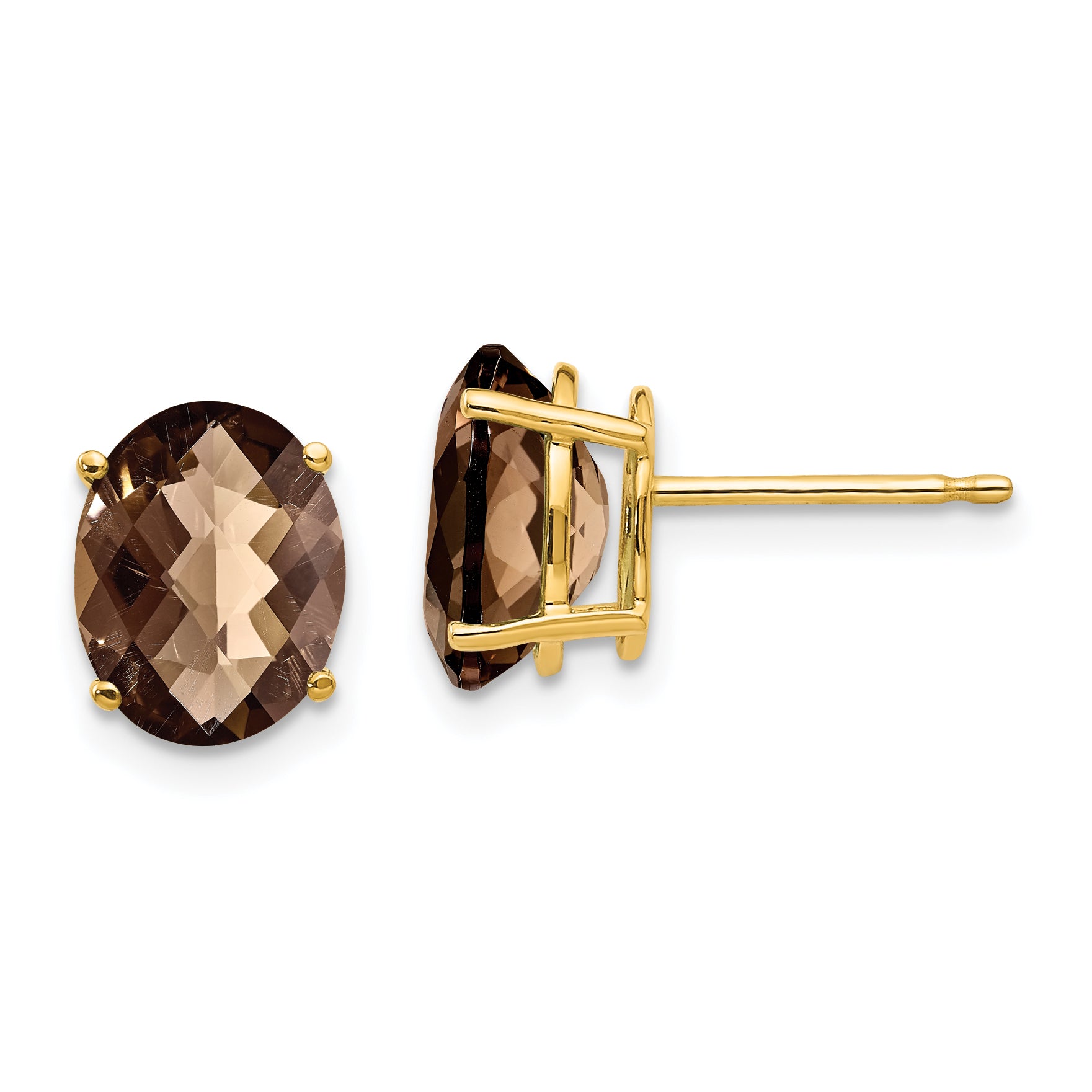 14k 9x7 Oval Checker-Cut Smoky Quartz Earrings Main image