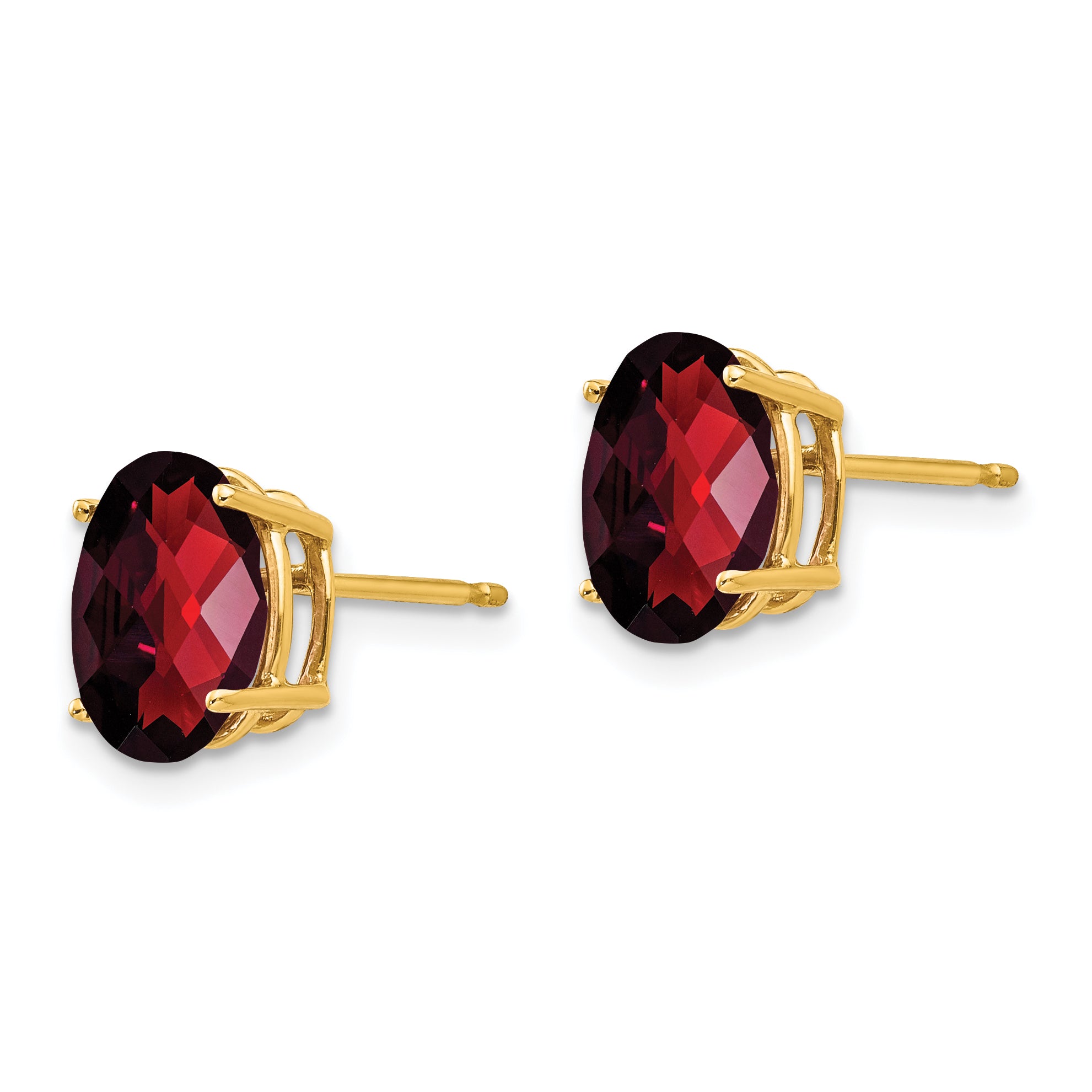 14k 9x7mm Oval Garnet Checker Earrings Secondary image