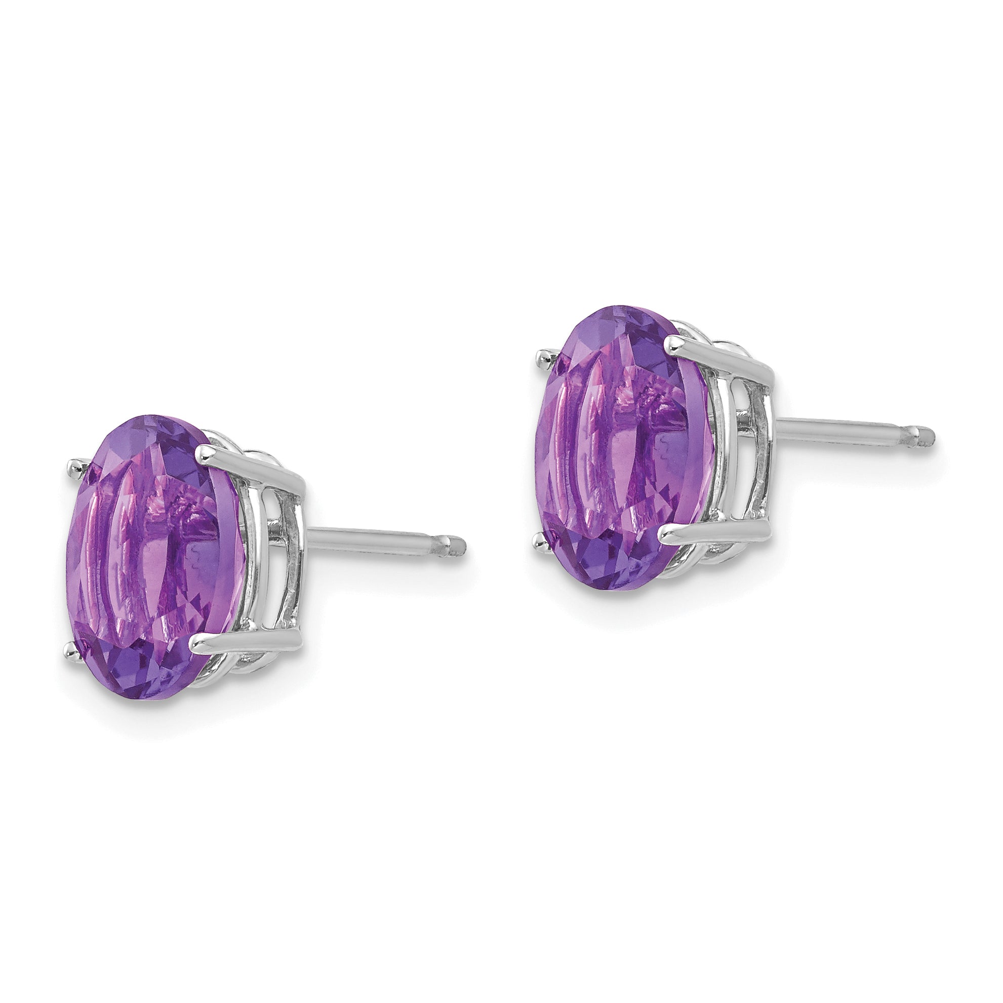 14k White Gold 9x7mm Oval Amethyst Earrings Secondary image