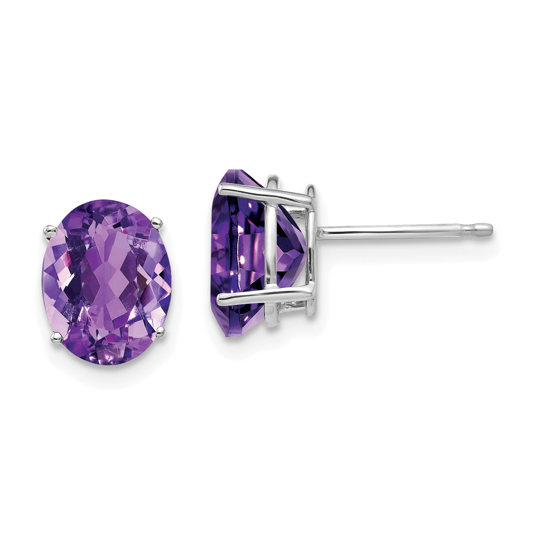14k White Gold 9x7mm Oval Amethyst Earrings Main image