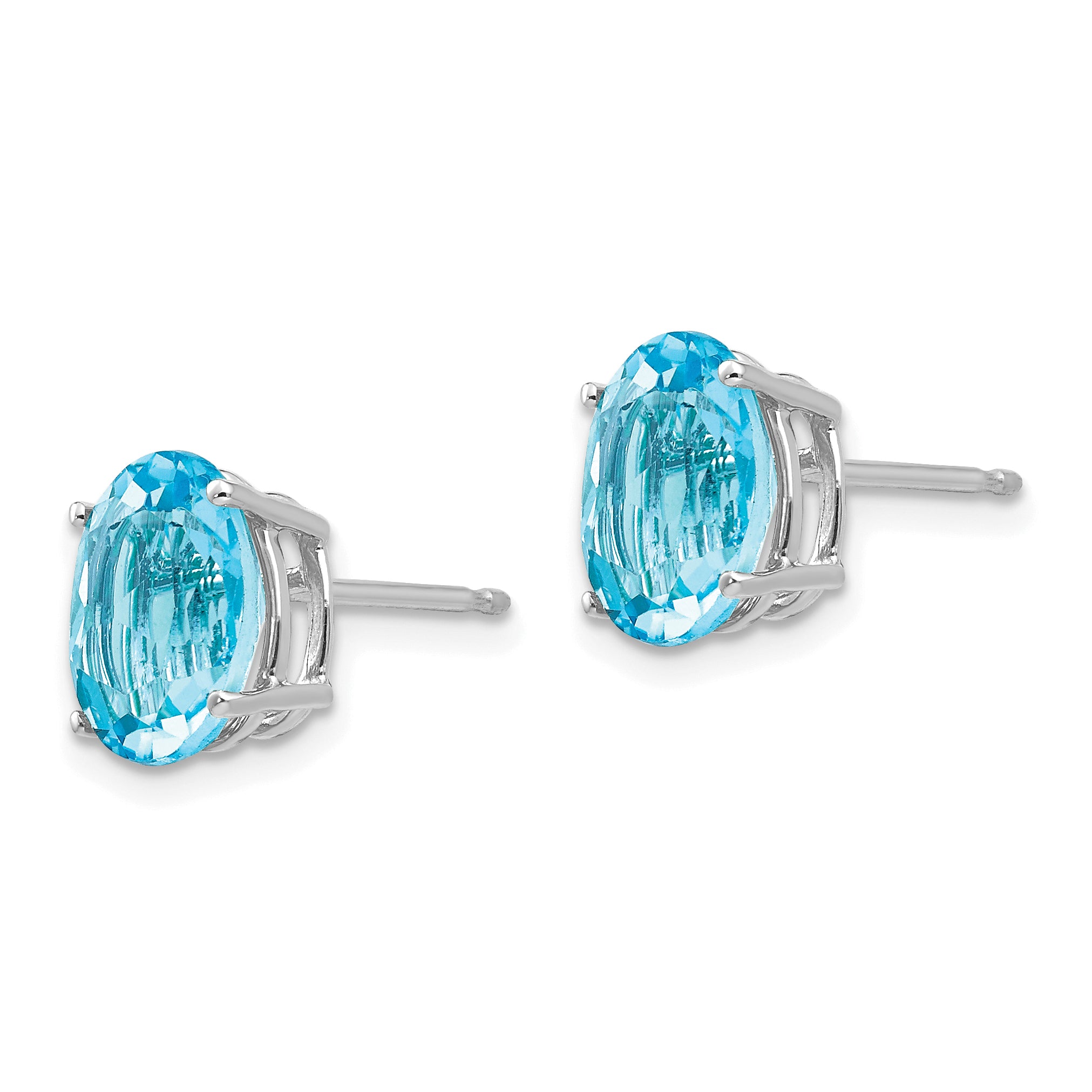 14k White Gold 9x7mm Oval Blue Topaz Earrings