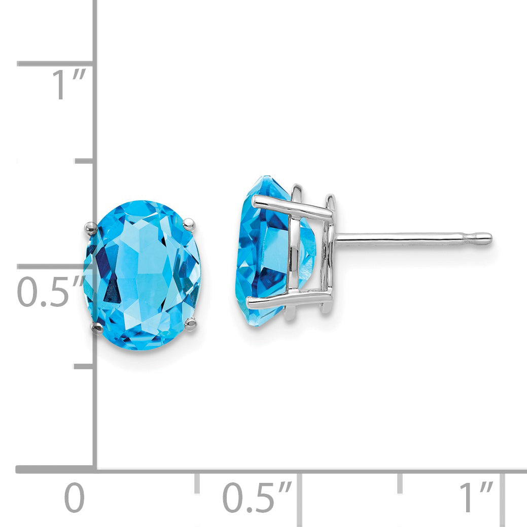 14k White Gold 9x7mm Oval Blue Topaz Earrings