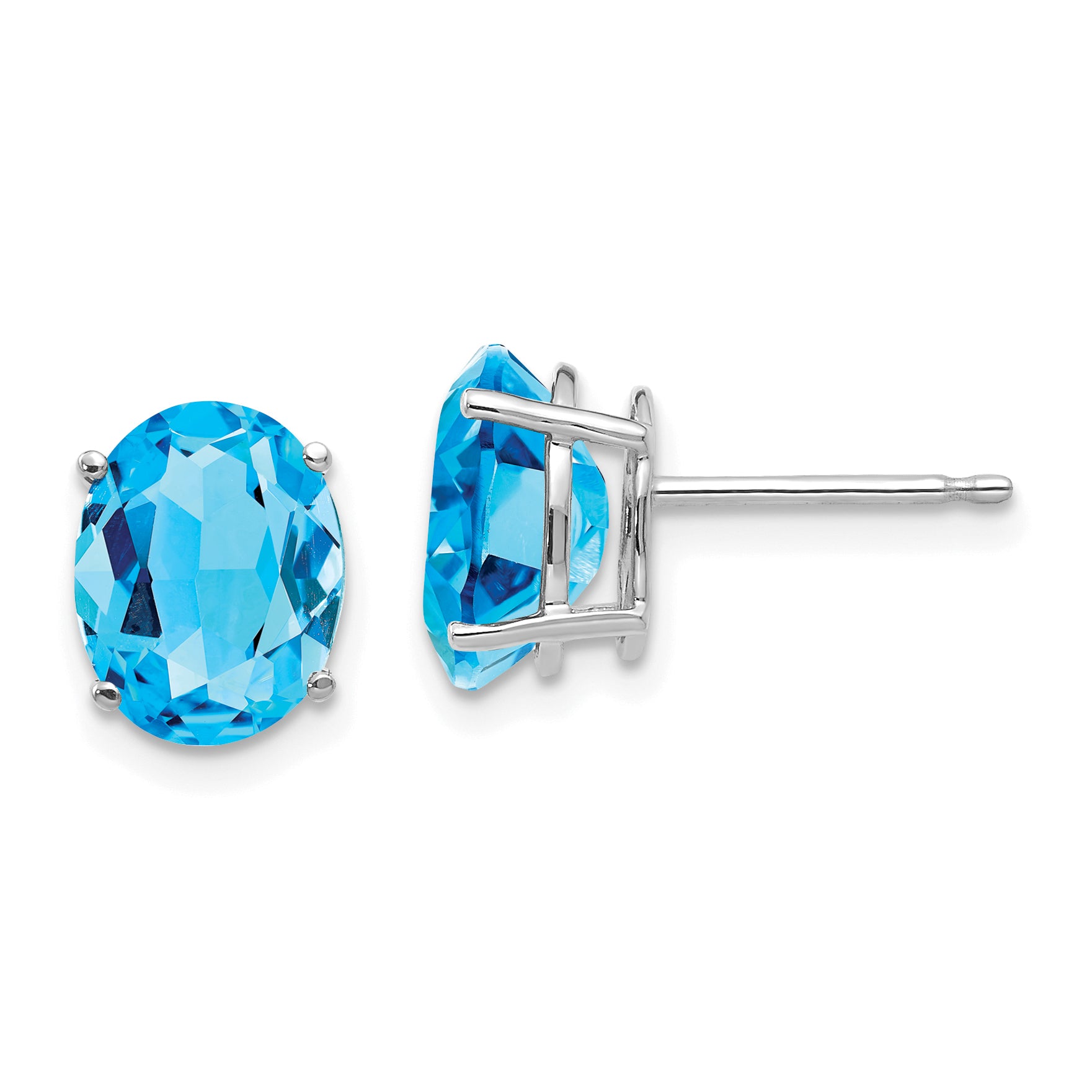 14k White Gold 9x7mm Oval Blue Topaz Earrings