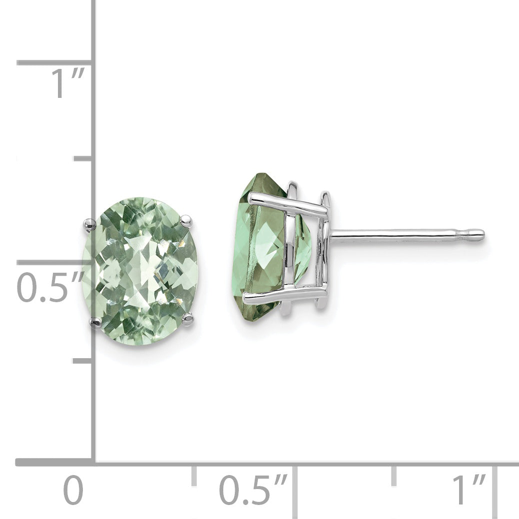 14kw 9x7 Oval Checker-Cut Green Quartz Earrings