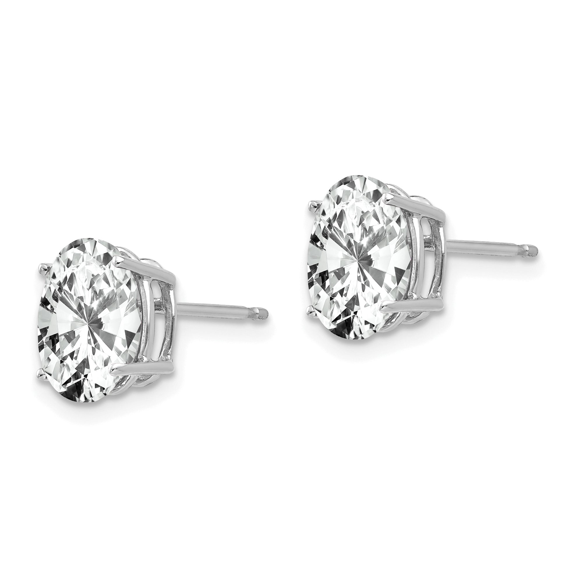 14k White Gold Cubic Zirconia Oval Stud Earrings Secondary image