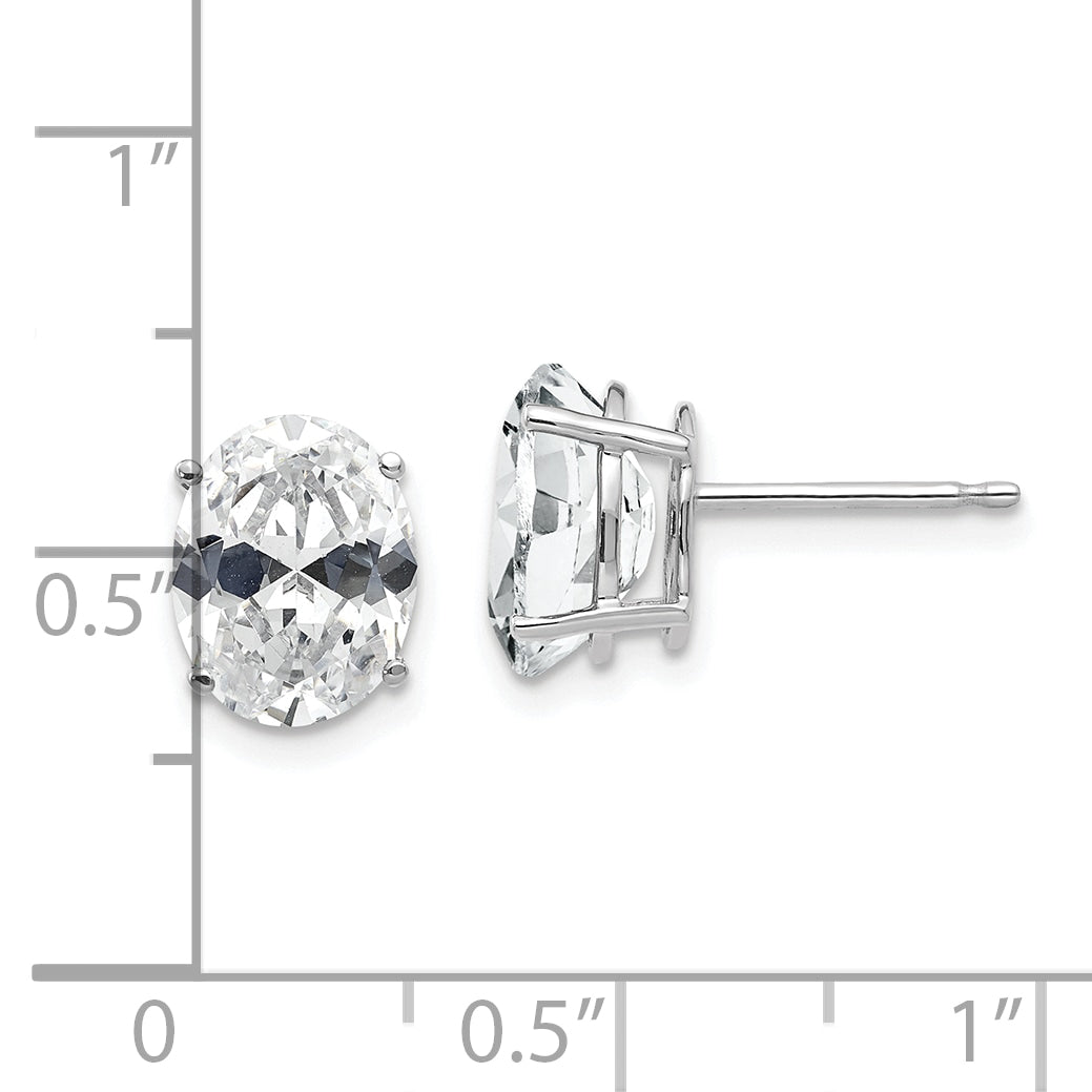 14k White Gold Cubic Zirconia Oval Stud Earrings