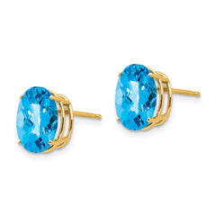 14k 10x8mm Oval Blue Topaz Checker Earrings