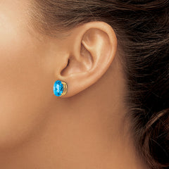 14k 10x8mm Oval Blue Topaz Checker Earrings