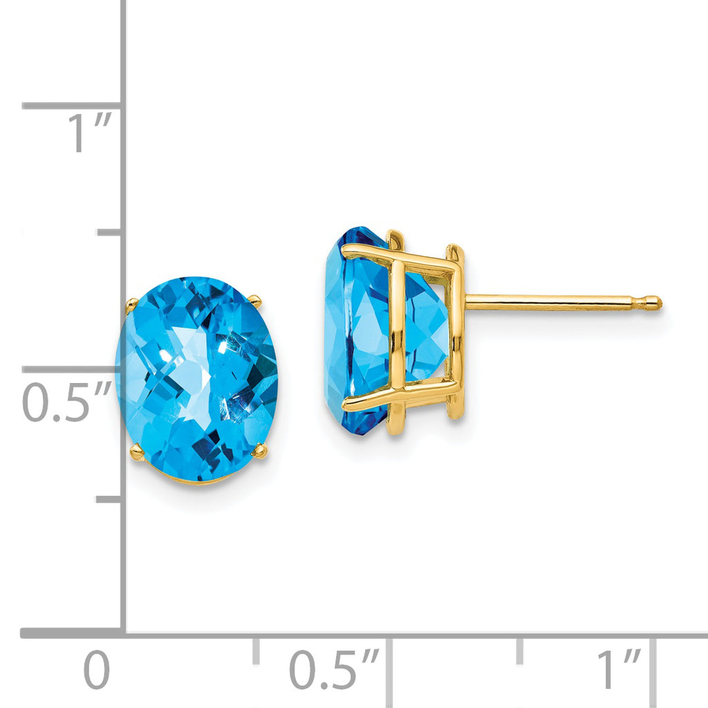 14k 10x8mm Oval Blue Topaz Checker Earrings