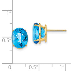 14k 10x8mm Oval Blue Topaz Checker Earrings