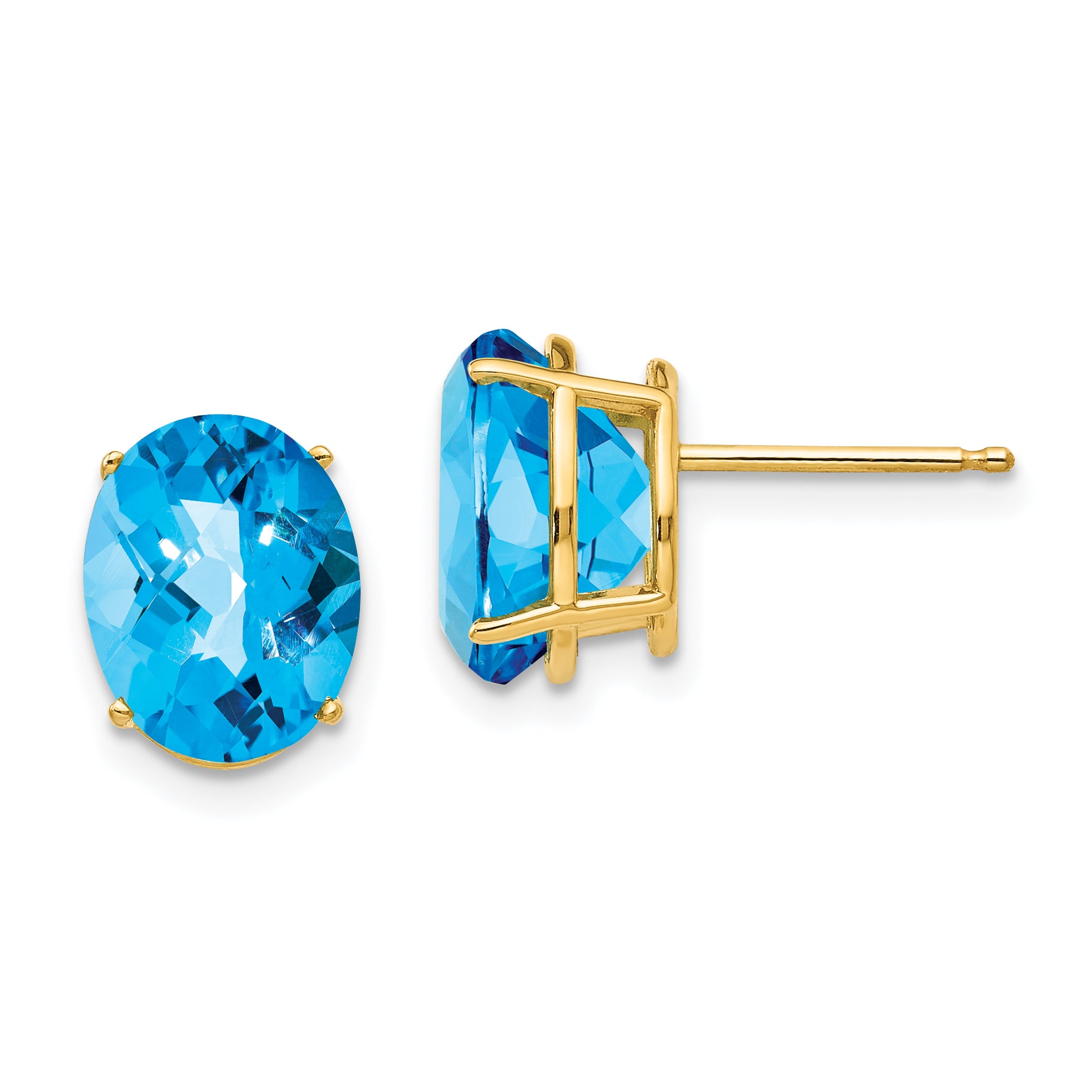 14k 10x8mm Oval Blue Topaz Checker Earrings Main image
