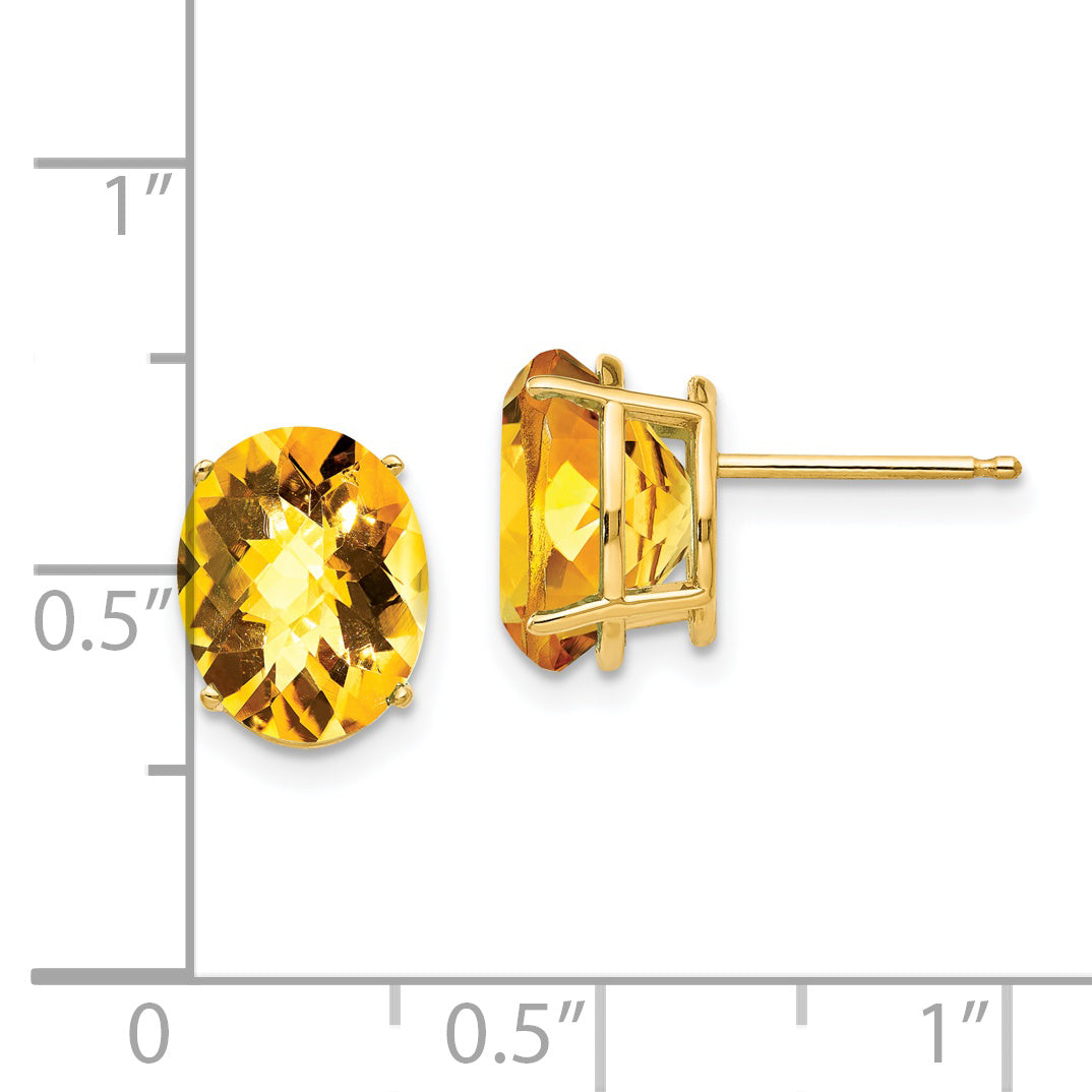 14k 10x8mm Oval Citrine Checker Earrings