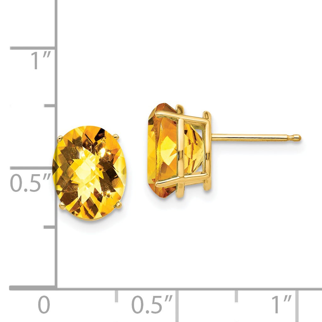 14k 10x8mm Oval Citrine Checker Earrings
