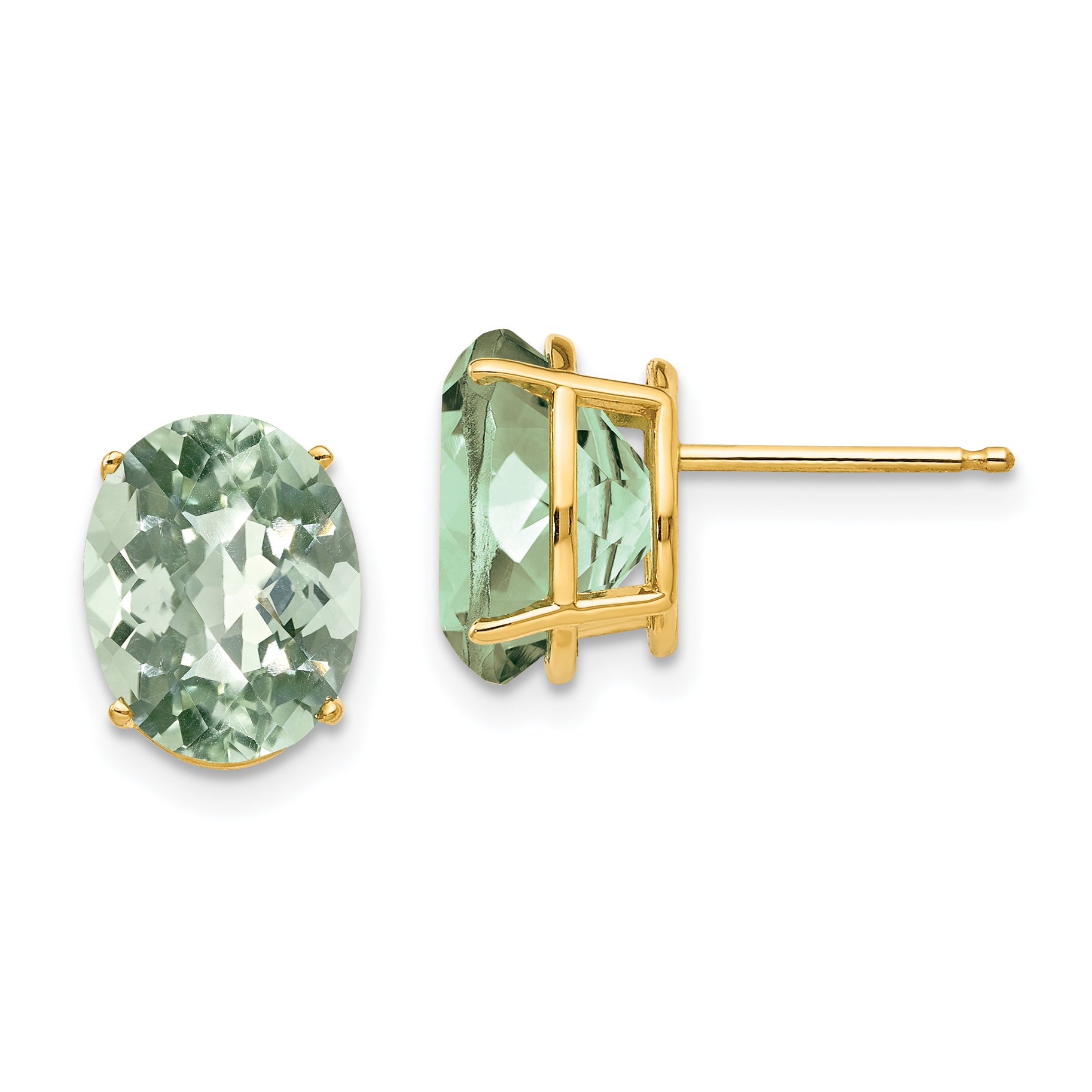 14k 10x8 Oval Checker-Cut Green Quartz Earrings Main image