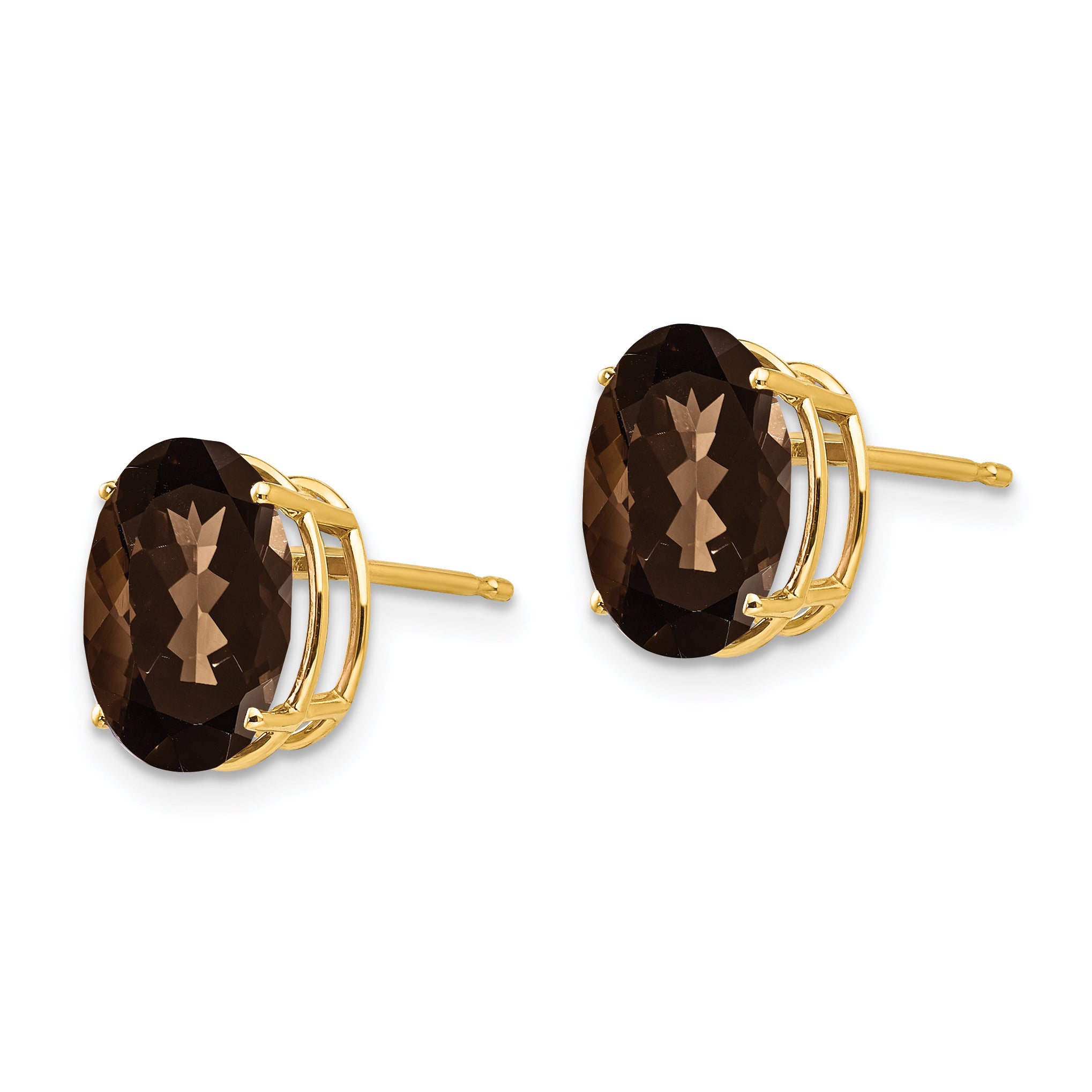 14k 10x8 Oval Checker-Cut Smoky Quartz Earrings Secondary image