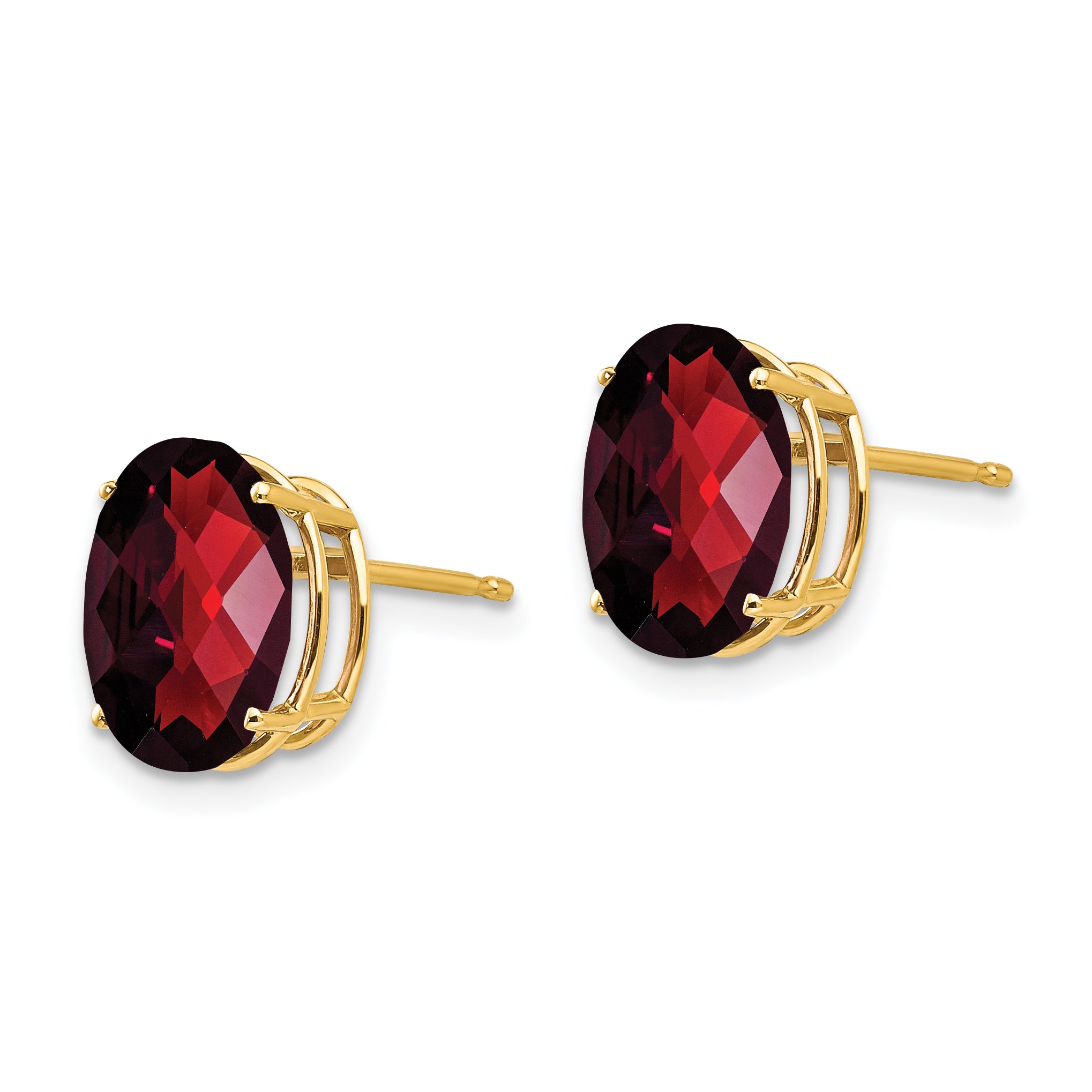 14k 10x8mm Oval Garnet Checker Earrings Secondary image