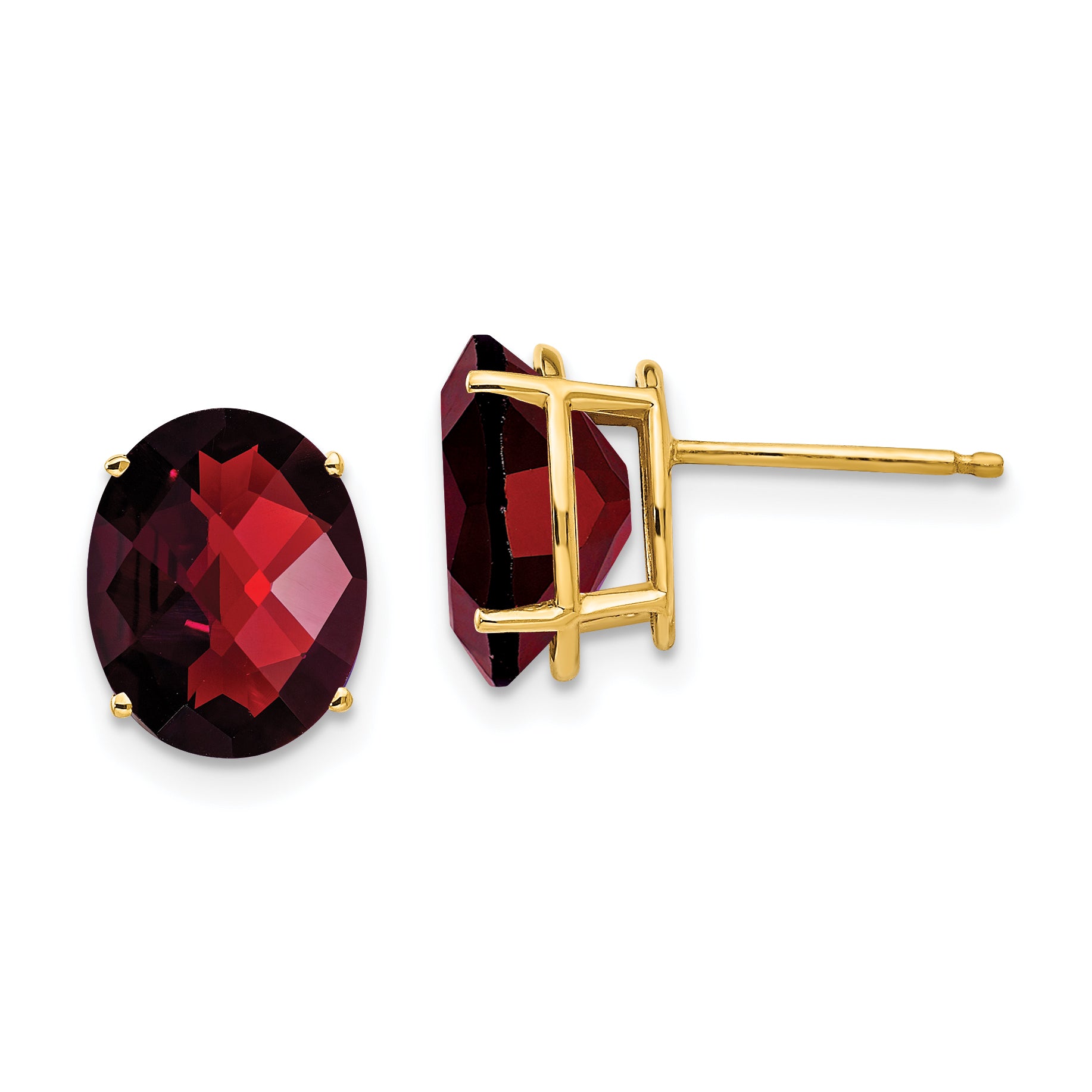 14k 10x8mm Oval Garnet Checker Earrings Main image