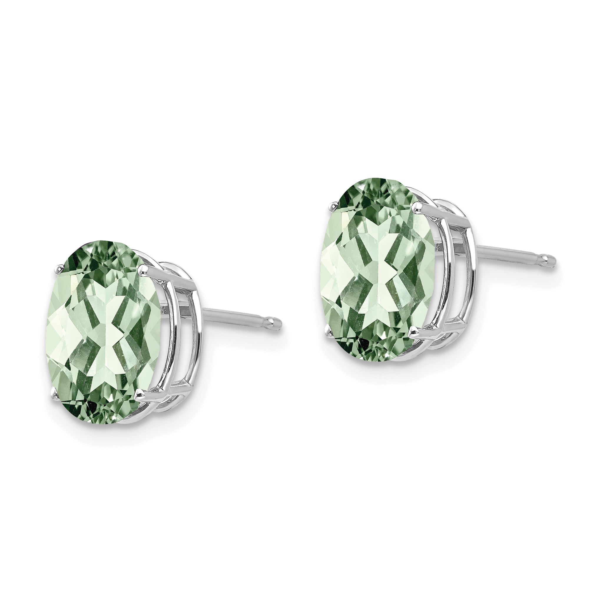 Oval Green Quartz Stud Earrings in 14K White Gold, 10x8mm Secondary image