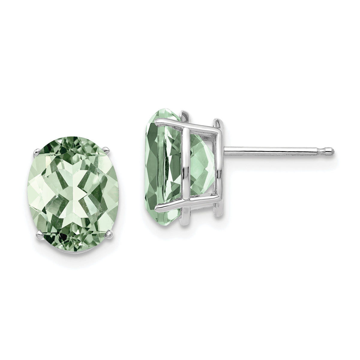 Oval Green Quartz Stud Earrings in 14K White Gold, 10x8mm - Sophia Jewelers Main image