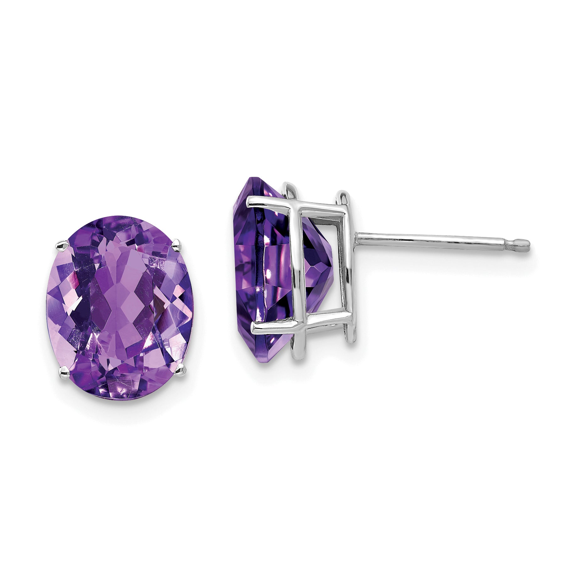 14k White Gold 10x8mm Oval Amethyst Earrings Main image