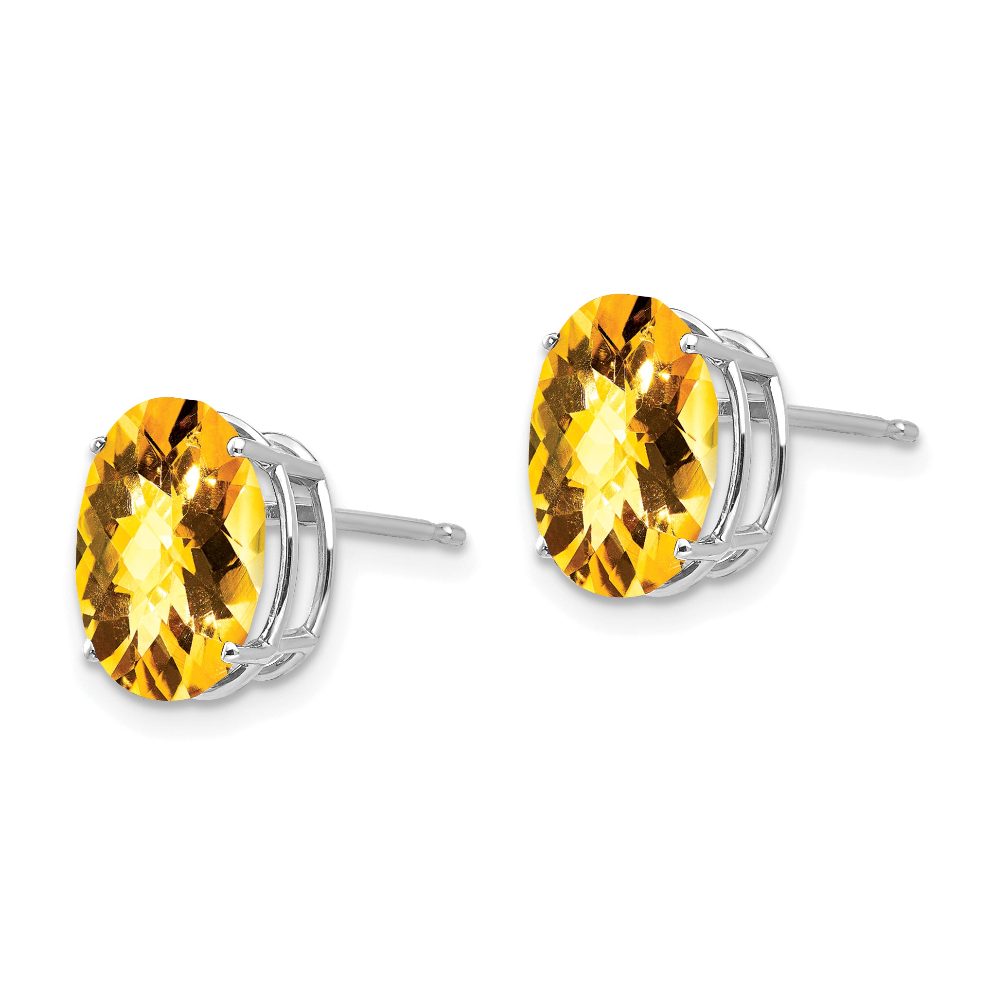 14k White Gold 10x8mm Oval Citrine Checker Earrings Secondary image
