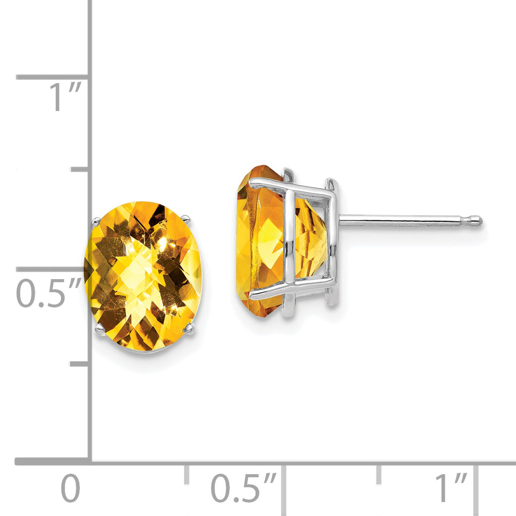 14k White Gold 10x8mm Oval Citrine Checker Earrings