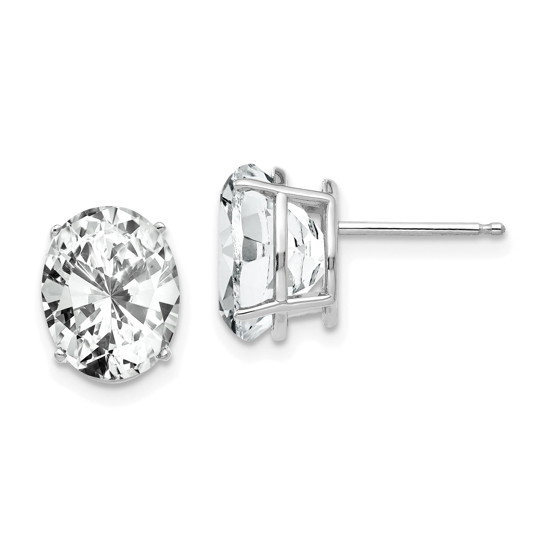 14k White Gold 10x8mm Oval Cubic Zirconia Earrings Main image