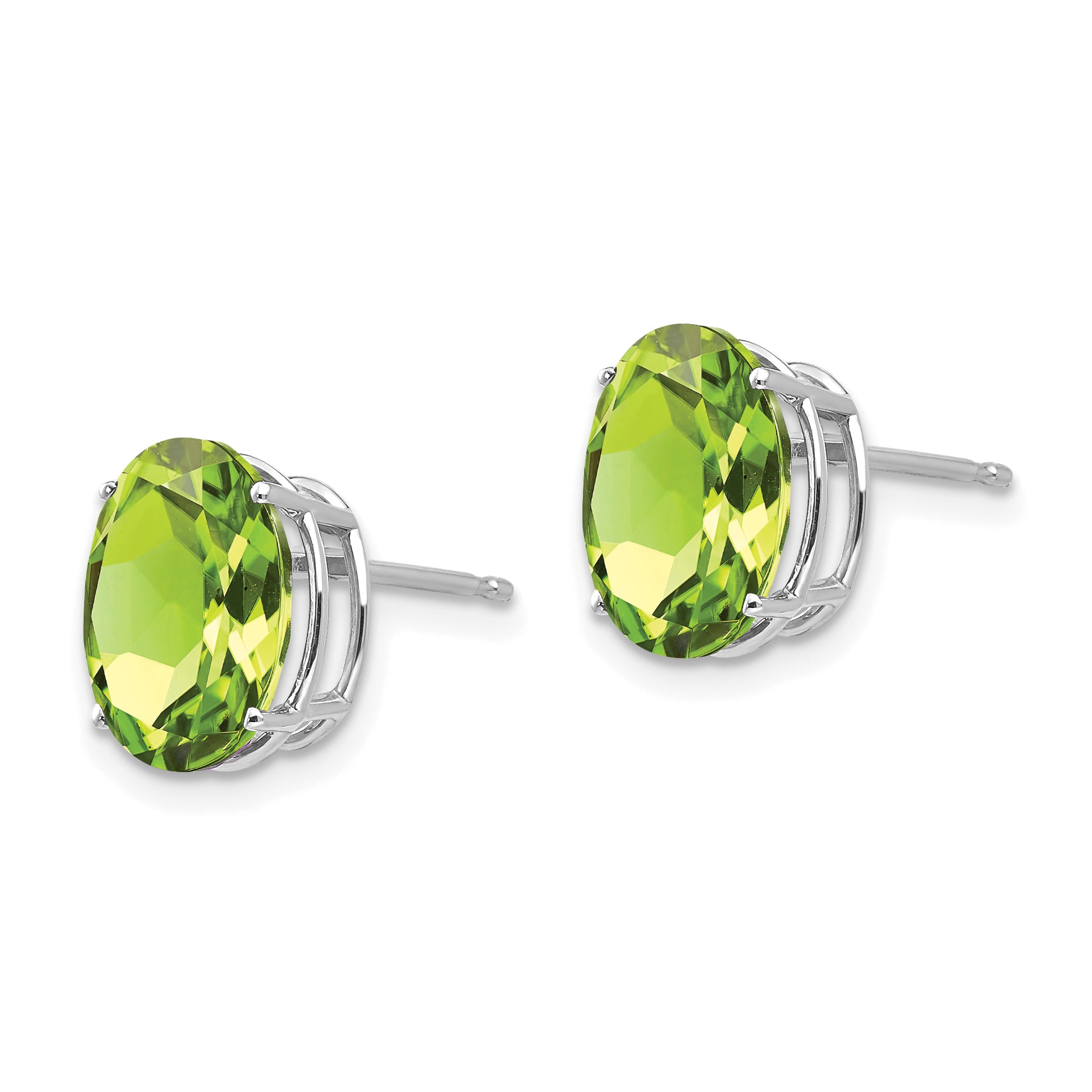 14k White Gold 10x8mm Oval Peridot Earrings Secondary image