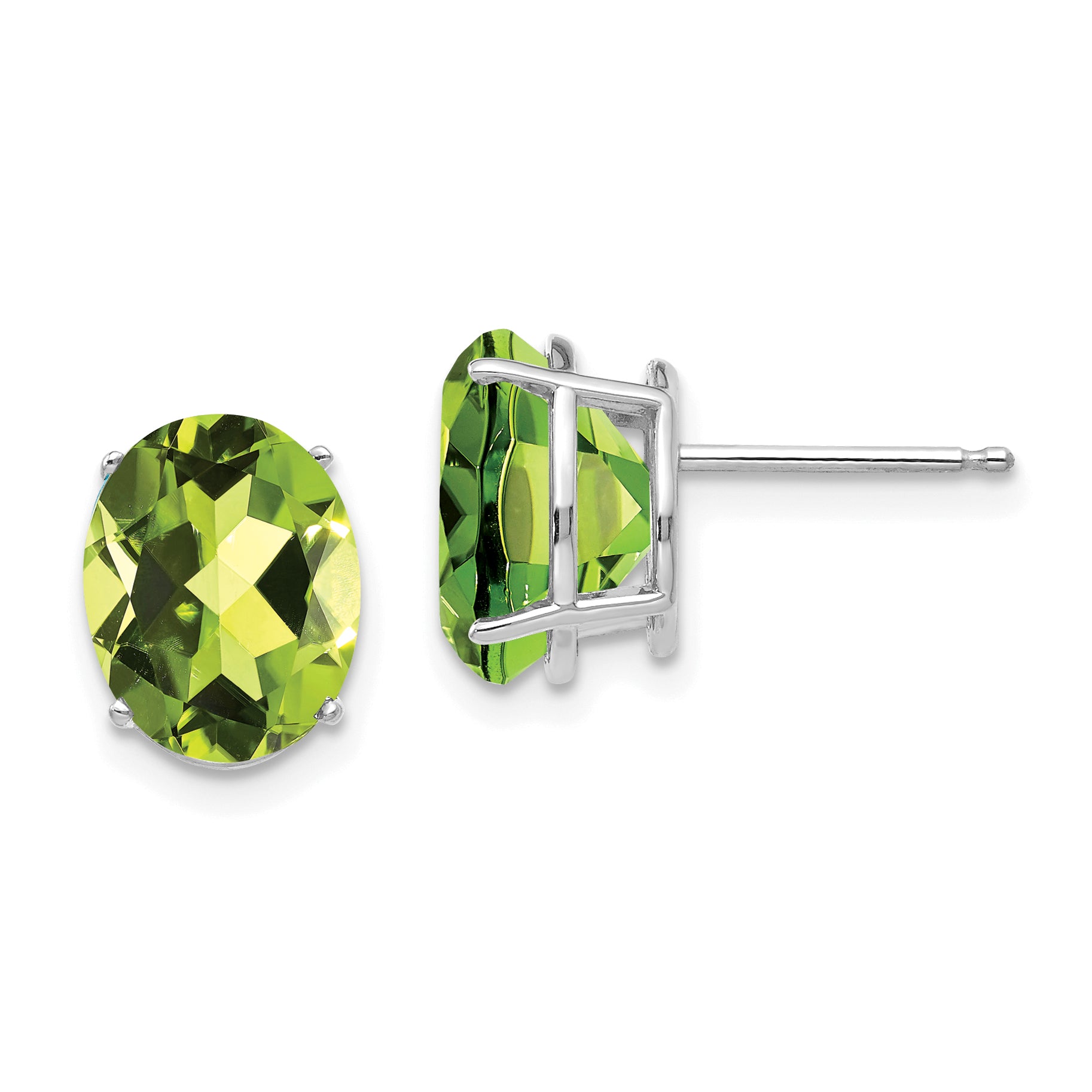 14k White Gold 10x8mm Oval Peridot Earrings Main image