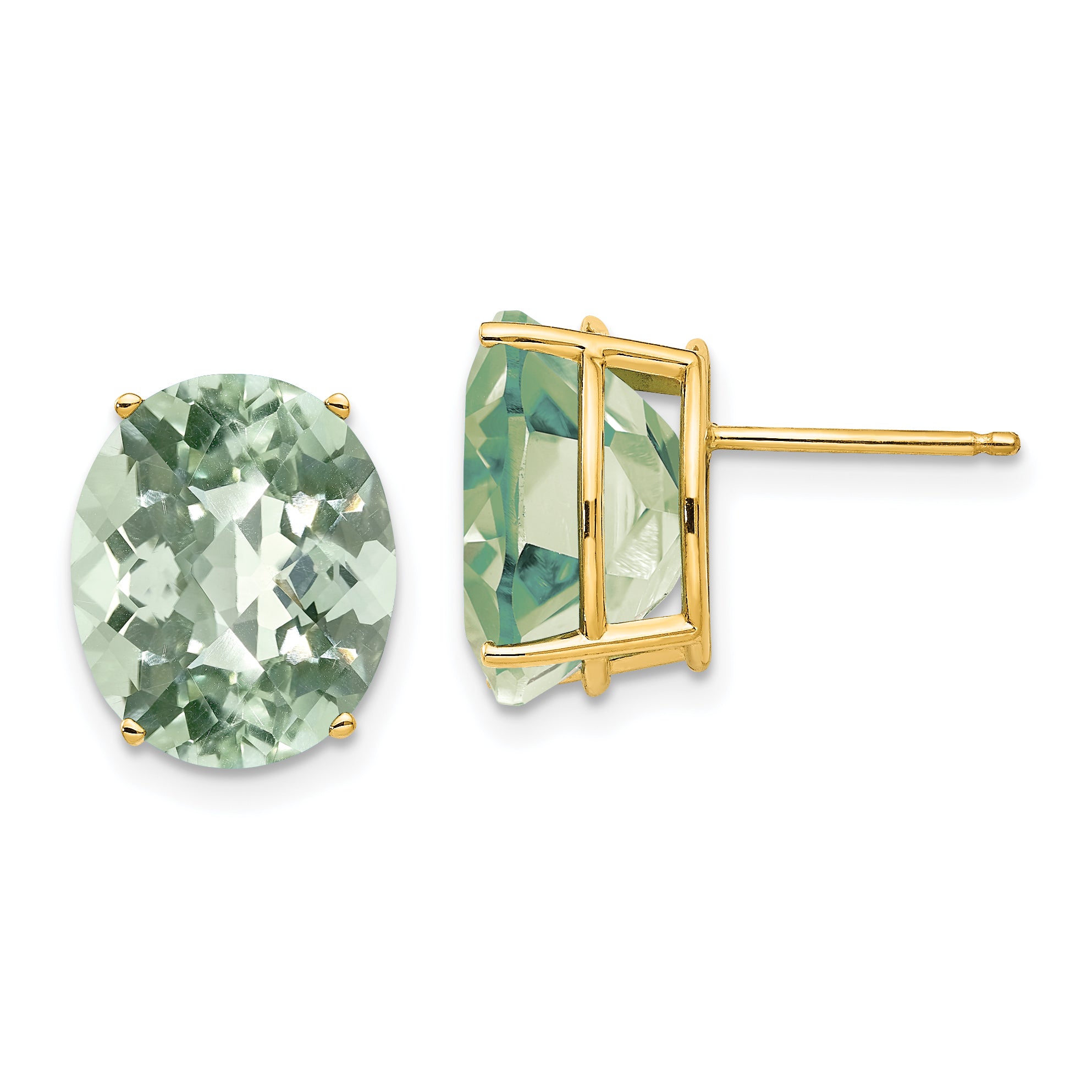 14k 12x10 Oval Checker-Cut Green Quartz Earrings Main image