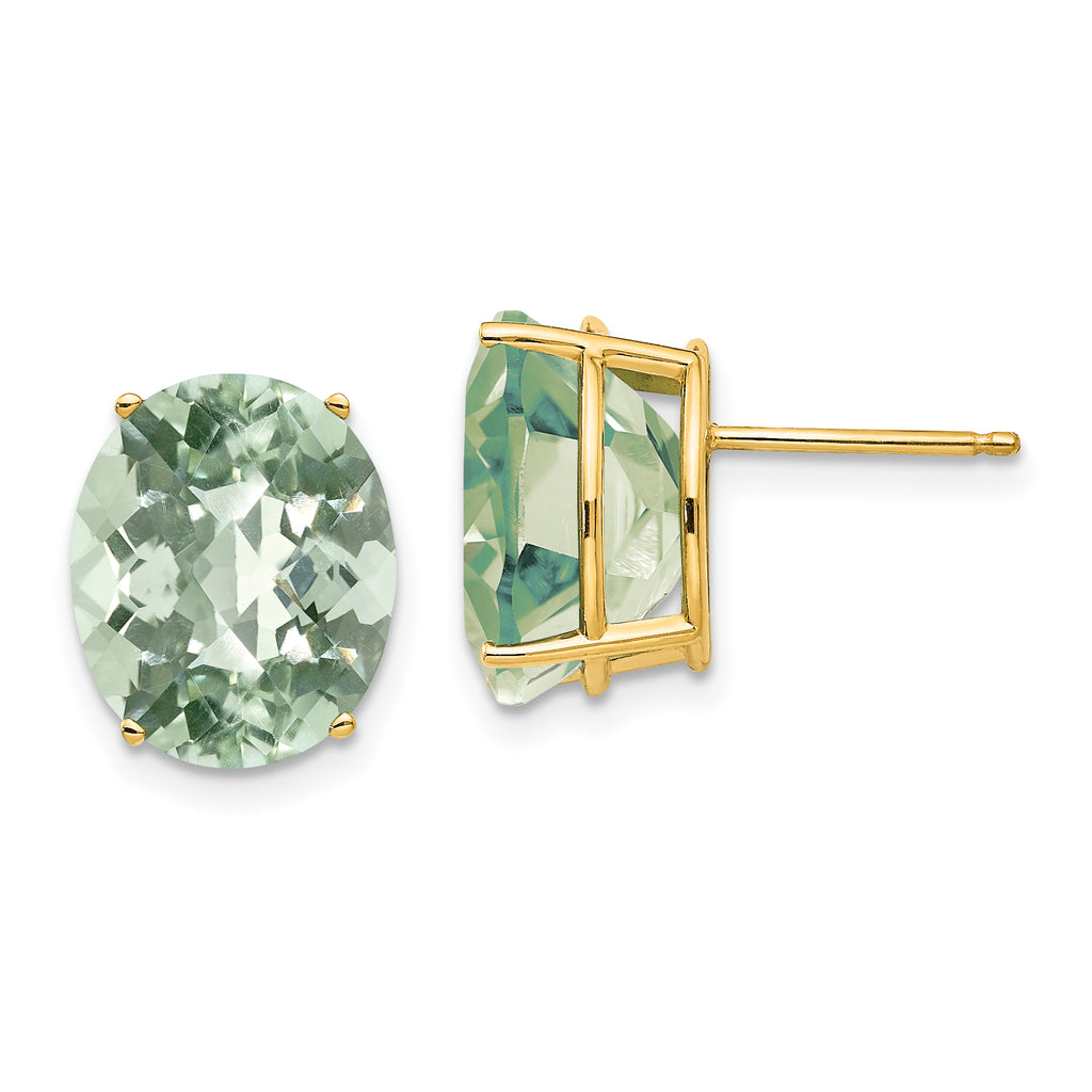 14k 12x10 Oval Checker-Cut Green Quartz Earrings
