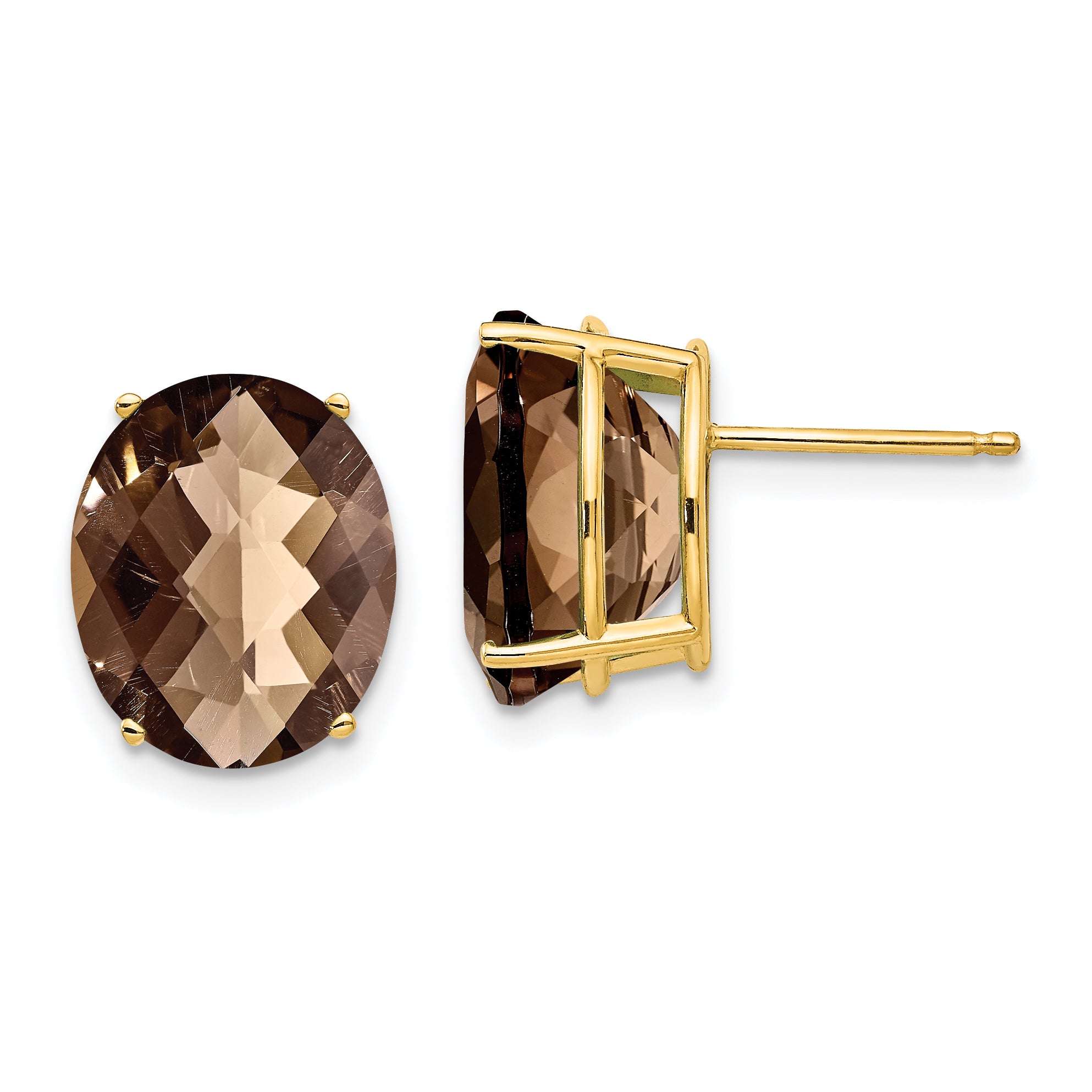 14k 12x10 Oval Checker-Cut Smoky Quartz Earrings Main image