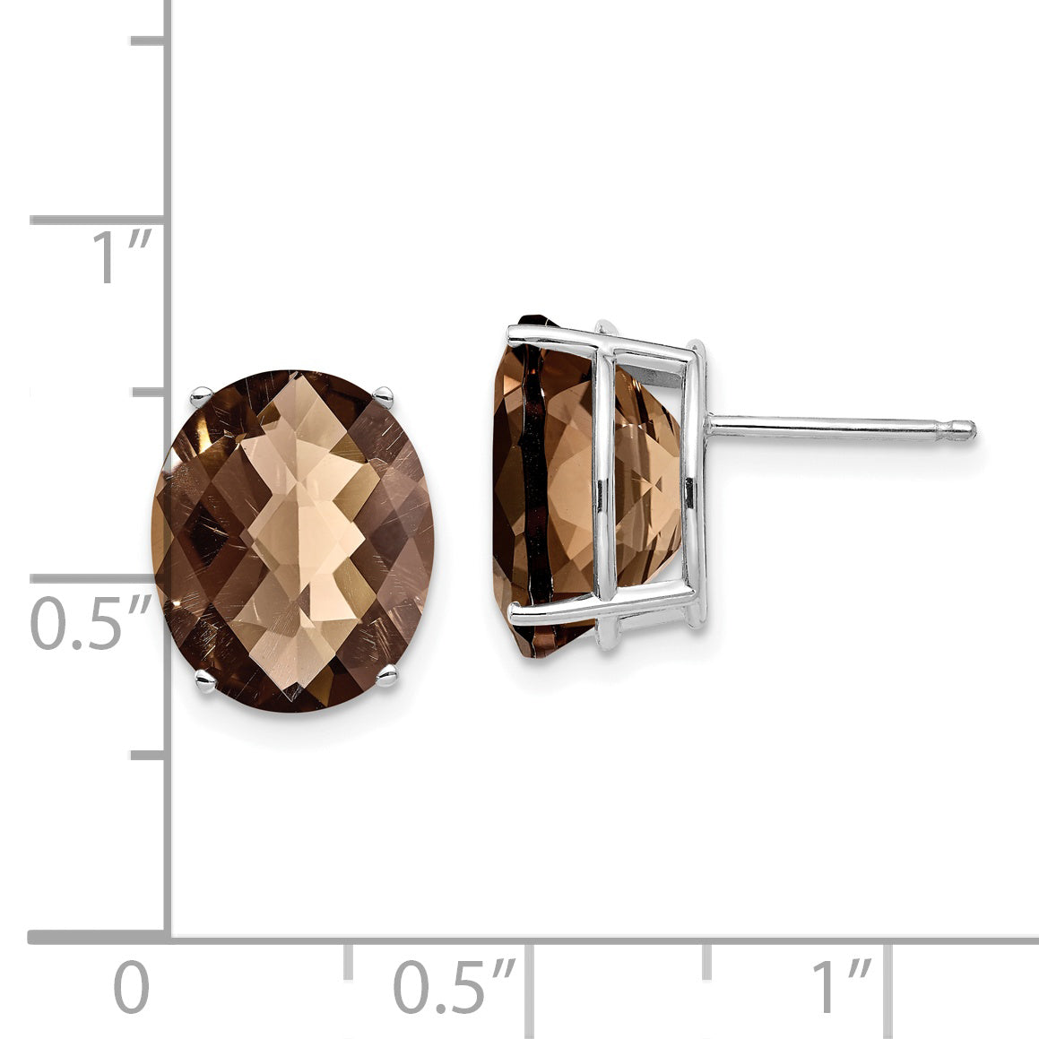 14kw 12x10 Oval Checker-Cut Smoky Quartz Earrings Secondary image