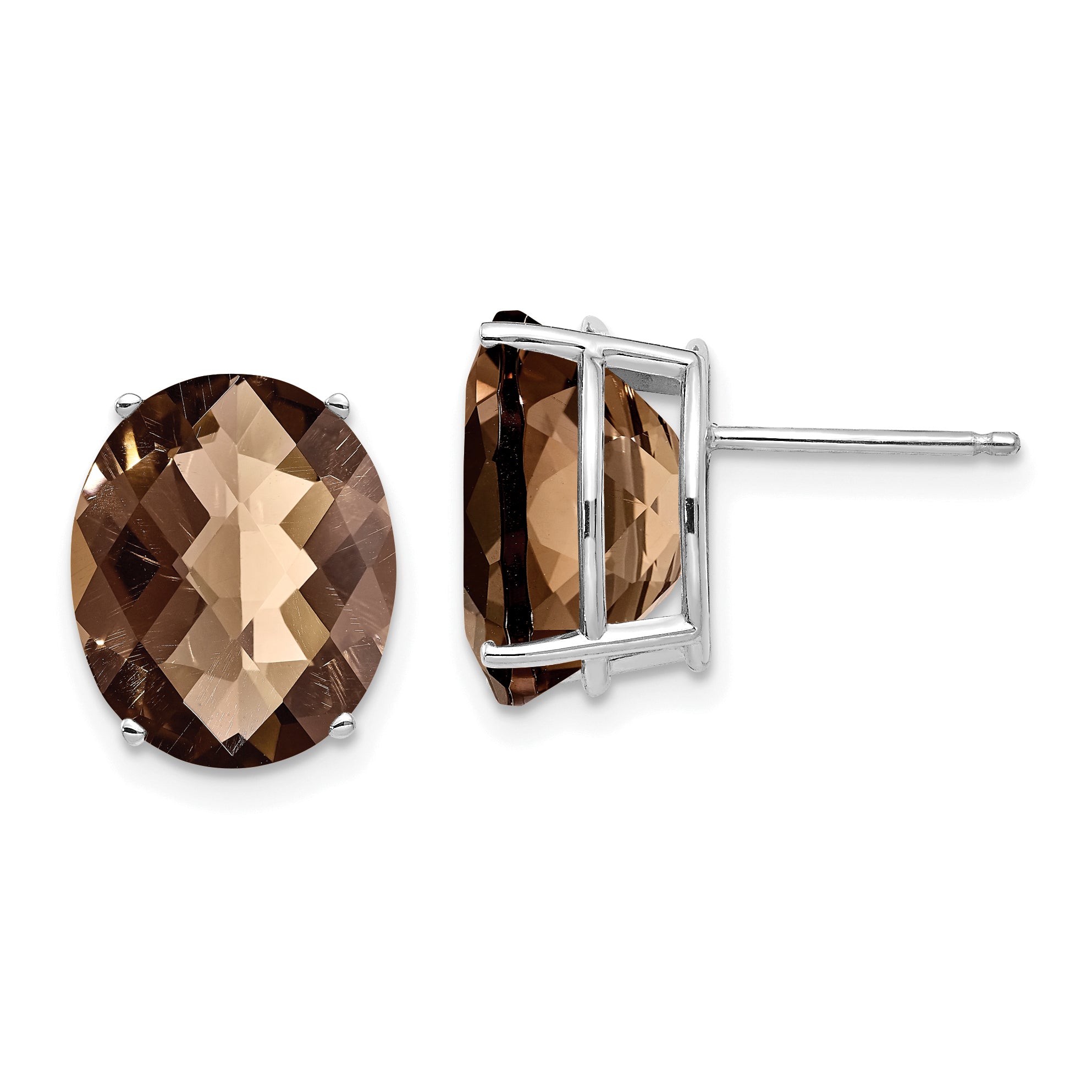 14kw 12x10 Oval Checker-Cut Smoky Quartz Earrings Main image