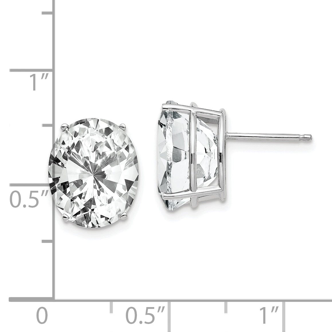 14k White Gold Cubic Zirconia Oval Stud Earrings